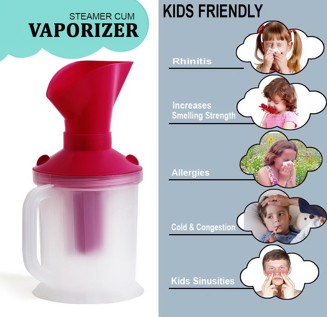 RCSP 3-in-1 Steam Vaporizer for Kids & Adults - Portable Facial Steamer, Nasal Inhaler & Cough Relief Device (Pink) - Perfect for Cold, Allergy & Skincare at Home or Travel