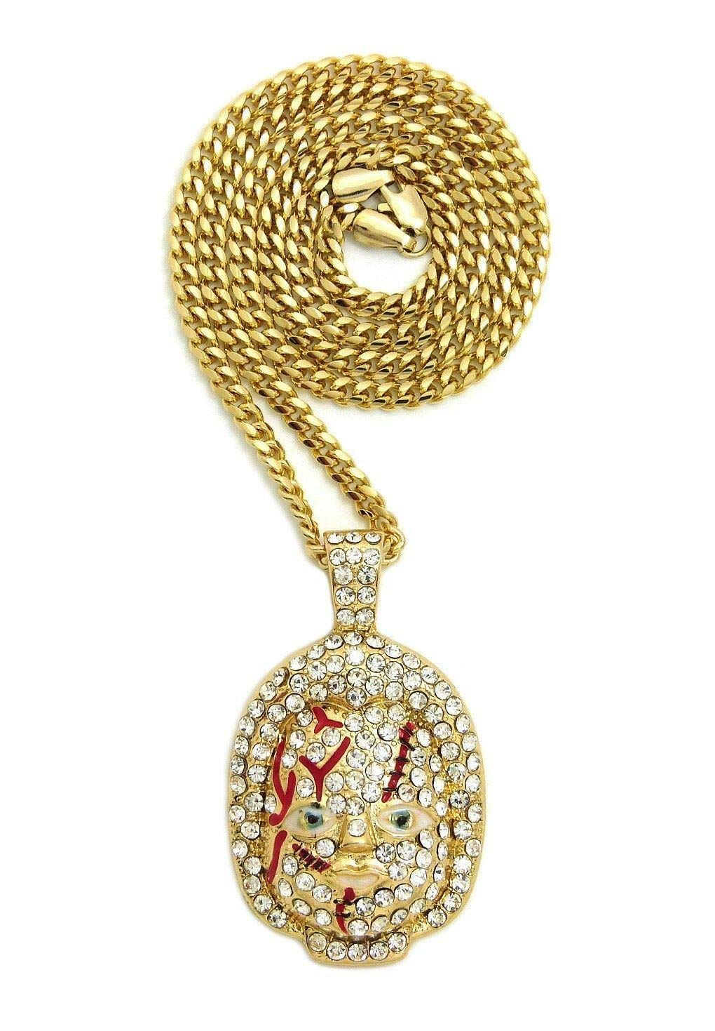 Hip Hop Gold Plated Chucky Doll Head Pendant with 3mm 20