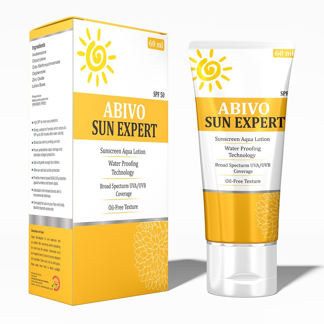 Abivo Sun Expert SPF 50 Matte Sunscreen - Oil Free Face & Body Sunscreen Cream with UVA/UVB Protection | Water Resistant | 60ml | Perfect for Beach, Swimming & Outdoor Activities