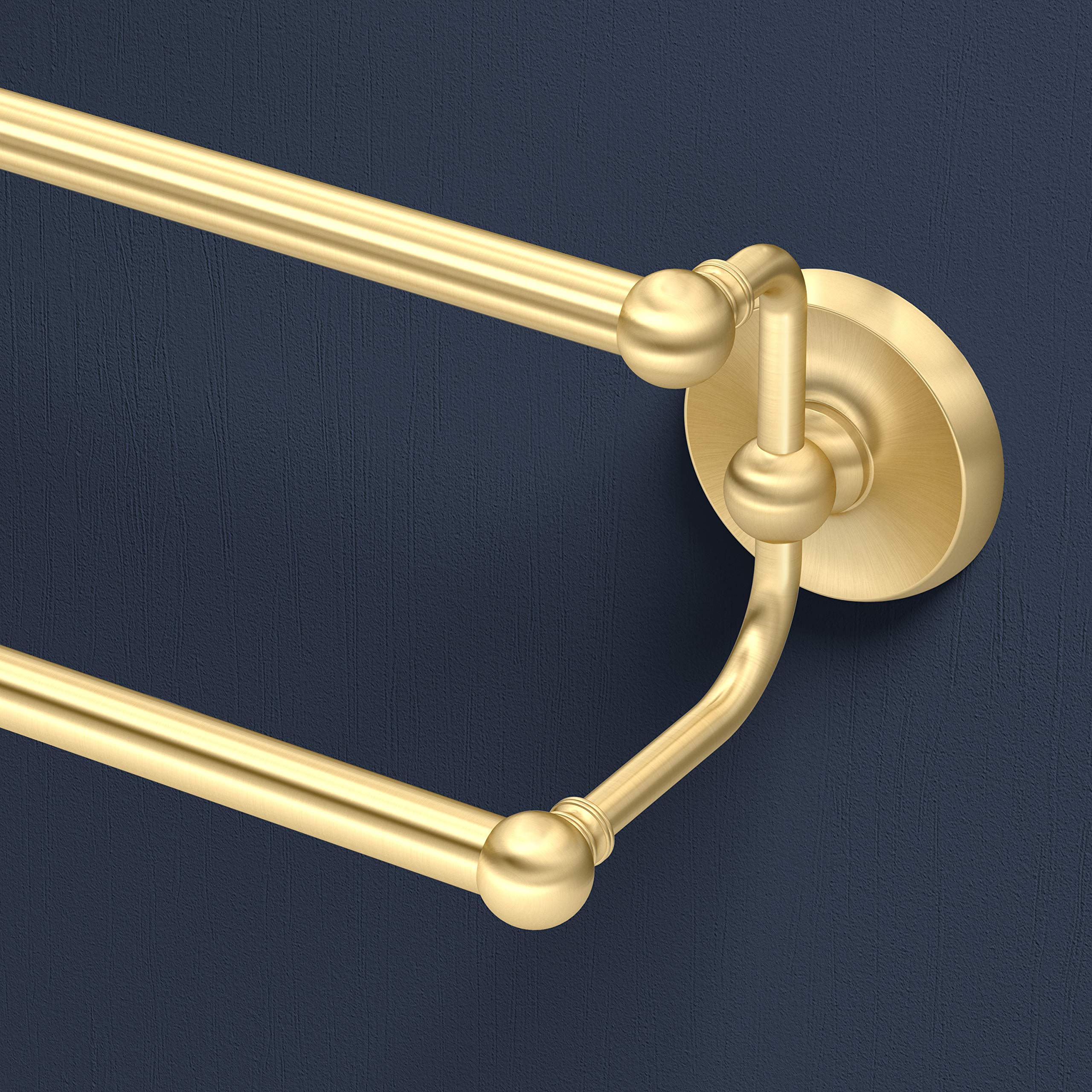 Gatco 5054 Designer II 24 Inch Double Towel Bar - Brushed Brass Wall Mounted Bathroom Towel Holder Rack for Showers, Spas & Luxury Bathrooms