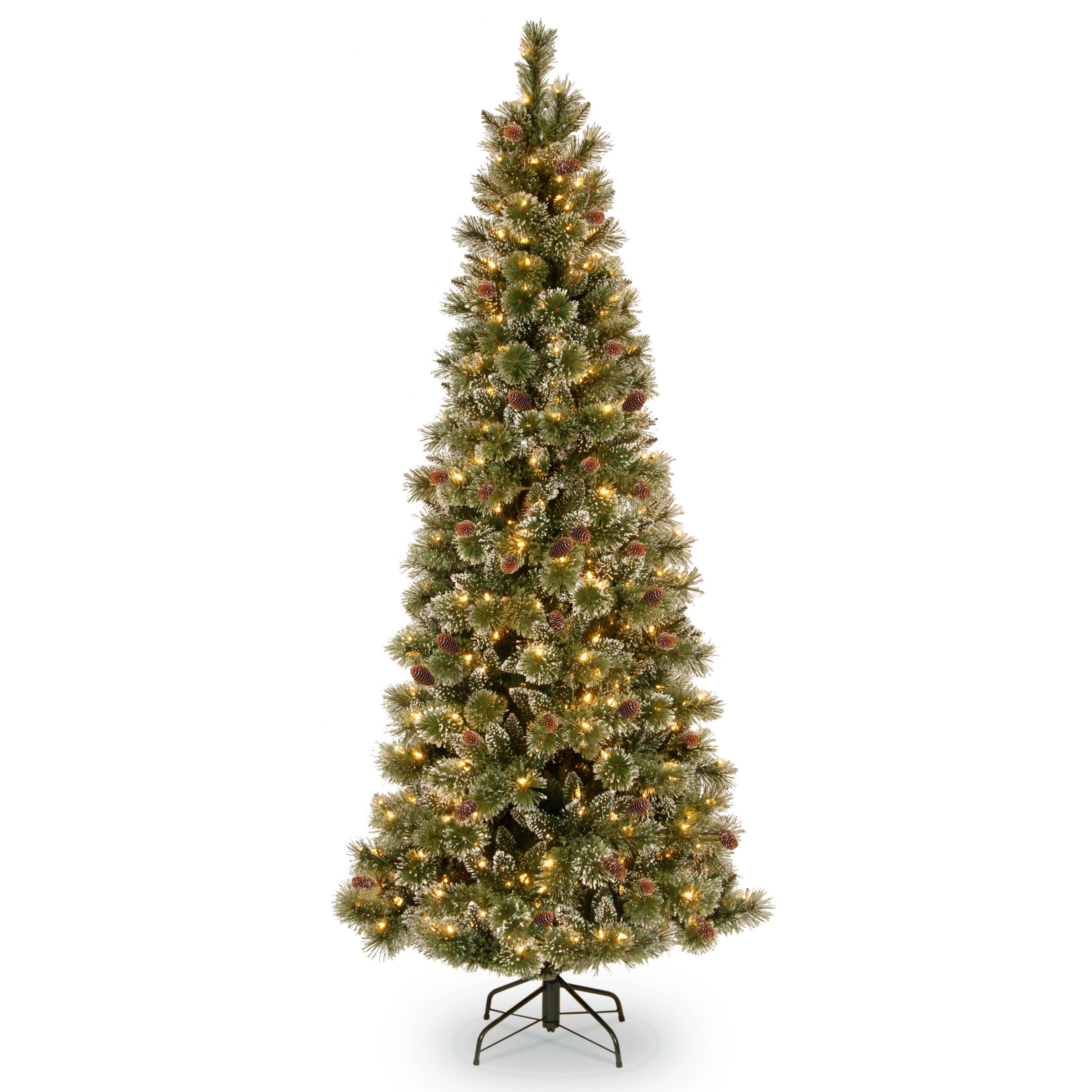 6.5 ft Pre-Lit Glittery Bristle Slim Christmas Tree with 300 Clear LED Lights - Perfect for Small Spaces, Apartments & Holiday Home Decor