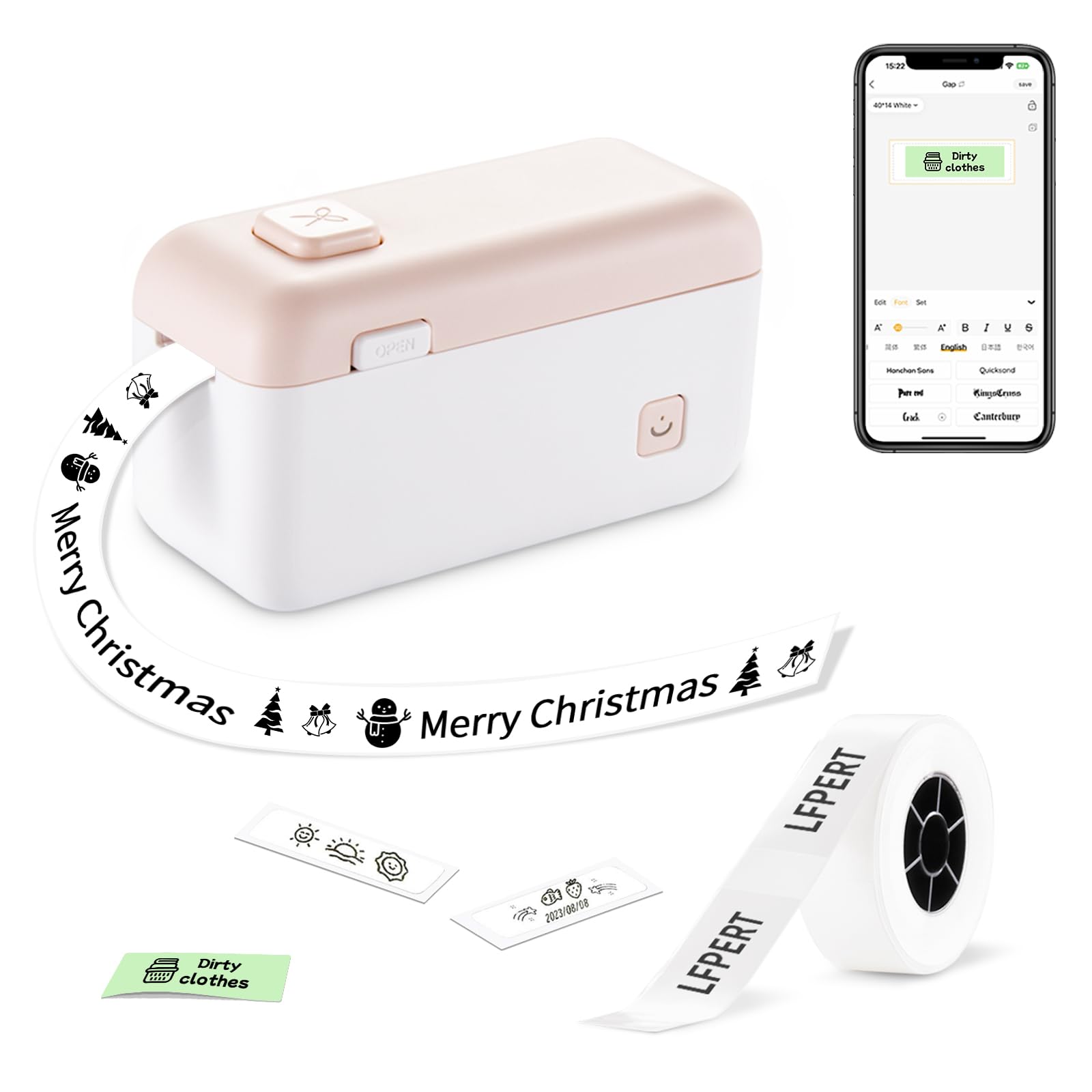 Portable Bluetooth Label Maker Machine with Tape - HP4 Mini Label Printer with Built-in Cutter & Multiple Templates for Office, Home, Storage Organization | Perfect for Filing, Pantry Labeling & Craft Projects