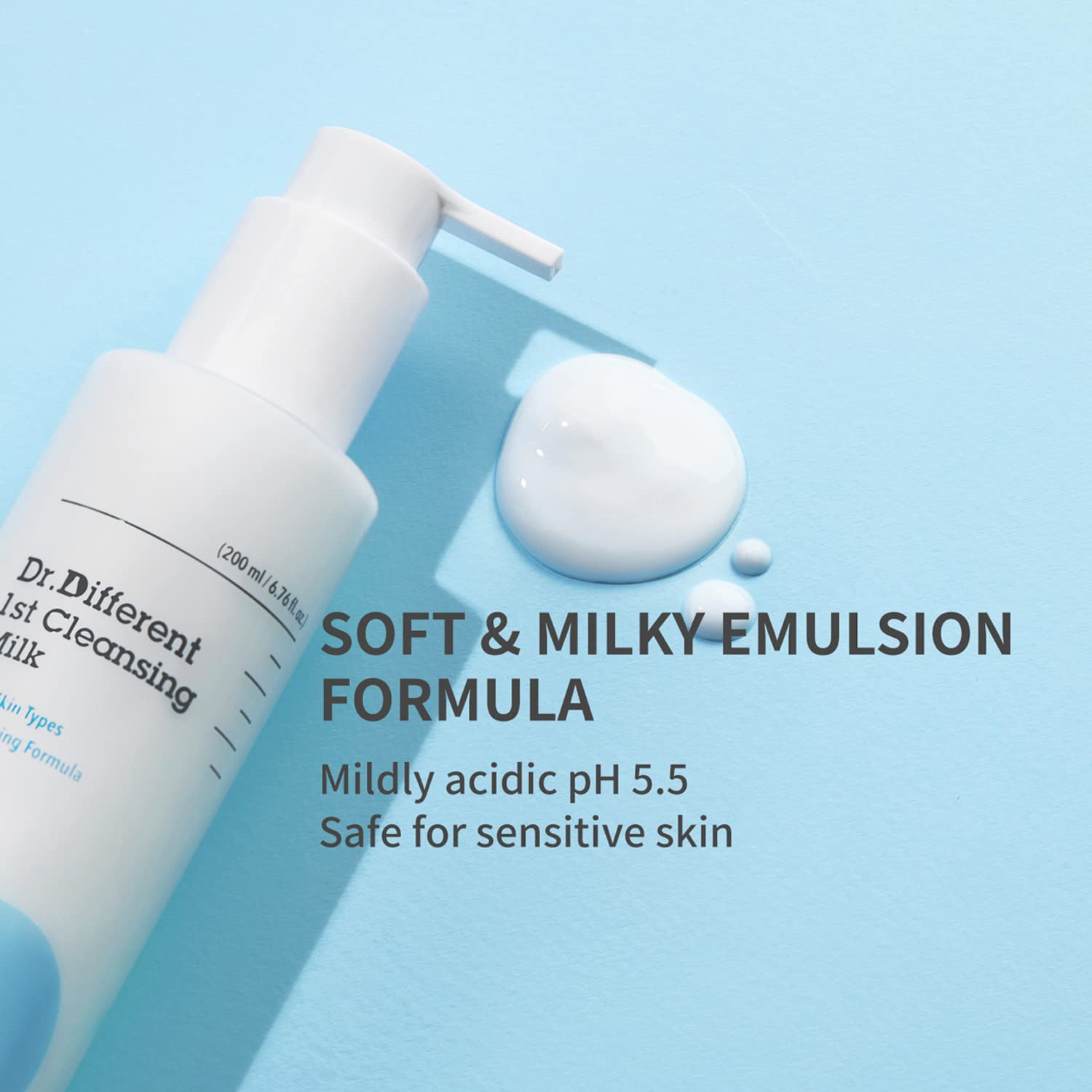 Dr. Different Hydrating Cleansing Milk for Dry & Sensitive Skin | Sunflower Seed Oil Makeup Remover | pH Balanced Face Wash | Gentle Cleanser for Makeup & Impurities Removal (6.76 fl.oz) | Perfect for Daily Skincare Routine & Post-Makeup Cleansing