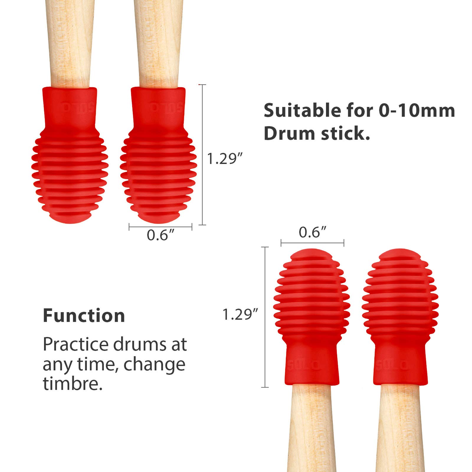 4-Piece Silicone Drum Mute Dampener Set - Silent Practice Drumstick Tips for Noise Reduction - Percussion Accessories Replacement (Red, Grid) - Perfect for Home Practice, Apartment Drumming & Quiet Rehearsals