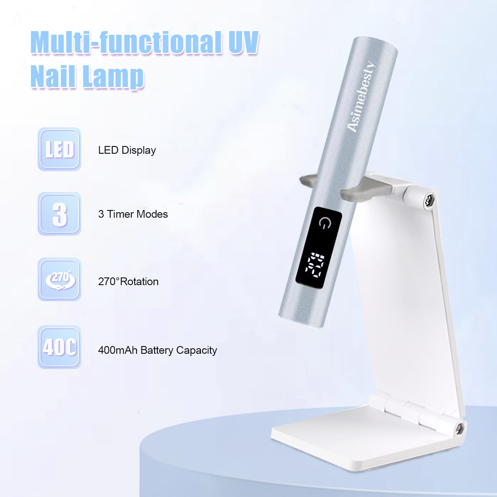 Mini UV Nail Lamp for Gel Polish - Portable Handheld Rechargeable Cordless Nail Dryer with Stand & 3 Timer Settings | Fast Curing Blue Light for Home, Salon & Travel Manicures