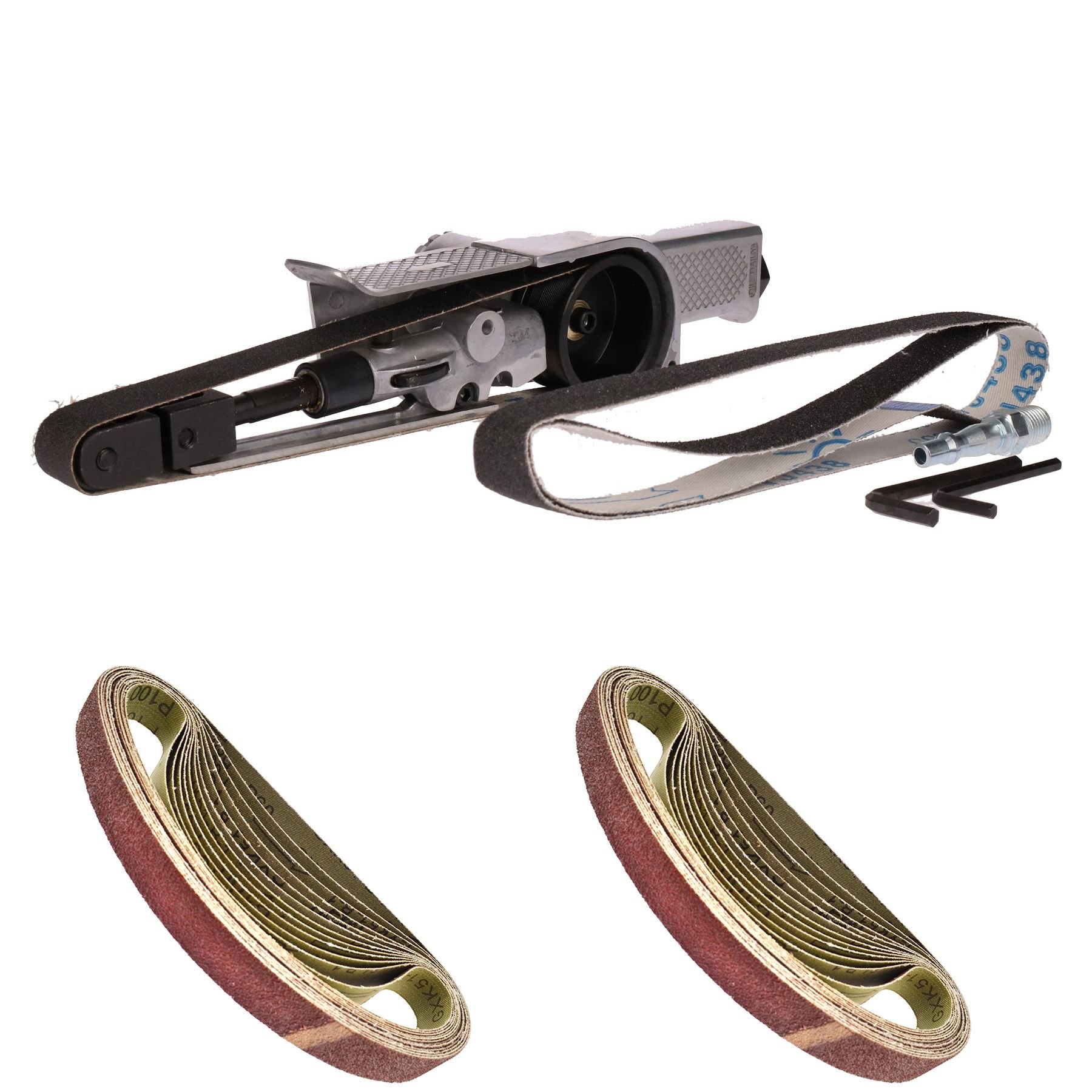 20mm Wide Air Finger Belt Sander - Power File Detail Sander with 25 Sanding Belts - Ideal for Metal Polishing, Woodworking & Automotive Detailing