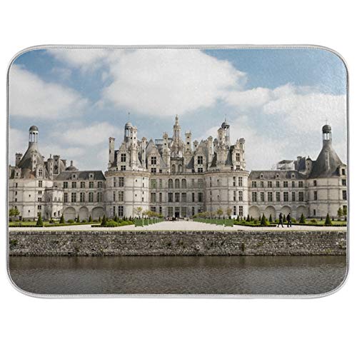 French Castle Kitchen Drying Mat - Absorbent, Machine Washable, Fast Dry Dish Drainer Pad - 18x24 Inch for Countertops | Perfect for Dishes, Utensils & Cookware Drying