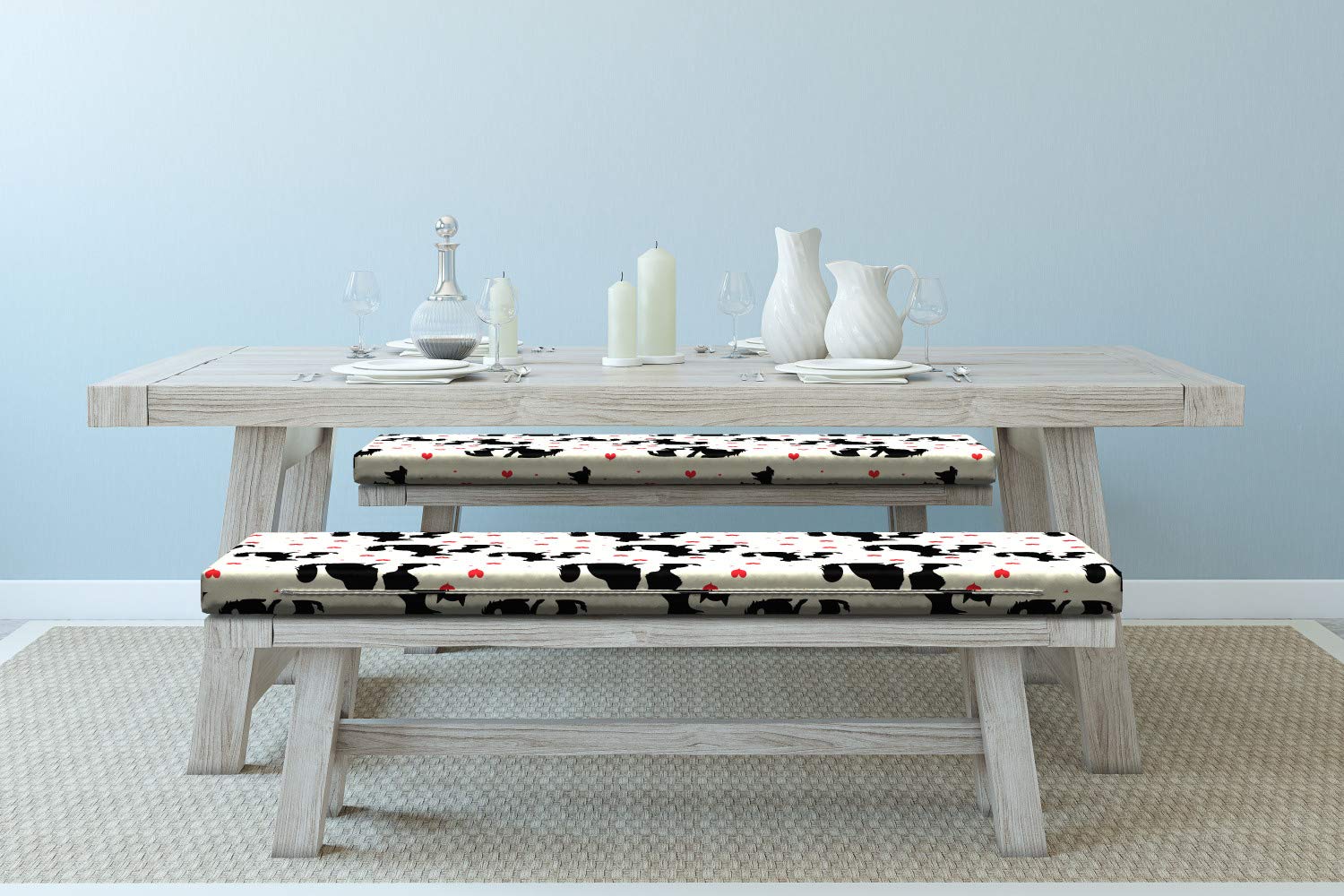 Ambesonne 2-Piece Red and Black Bench Cushion Set with Dog & Cat Silhouette Design - 45