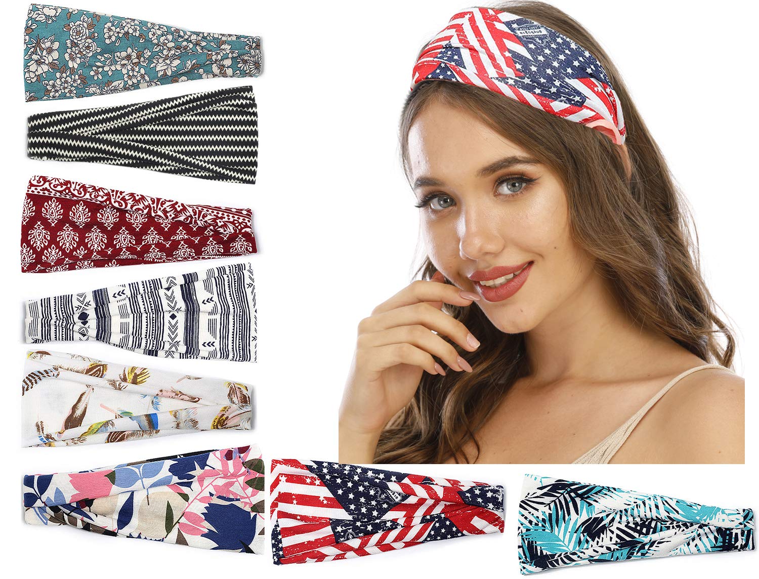 8 Pack Women's Headbands for Yoga, Running, Workout & Sports - Non-Slip Hair Bands for Active Women - Perfect for Gym, Fitness & Outdoor Activities