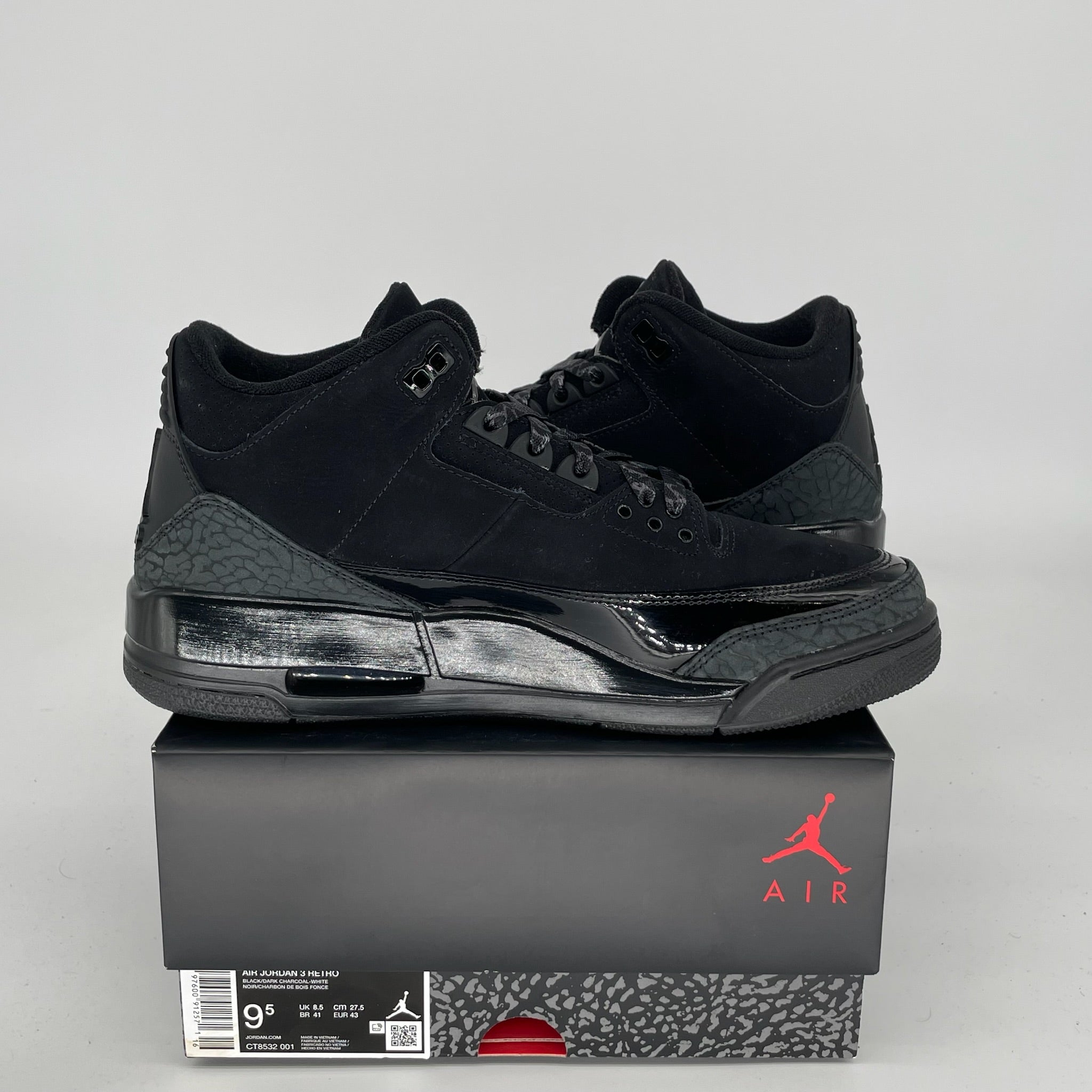 AIR JORDAN 3 BLACK CAT Men's Basketball Shoes Size 9.5 - Style CT8532-001 | Retro Sneakers for Streetwear & Casual Outfits