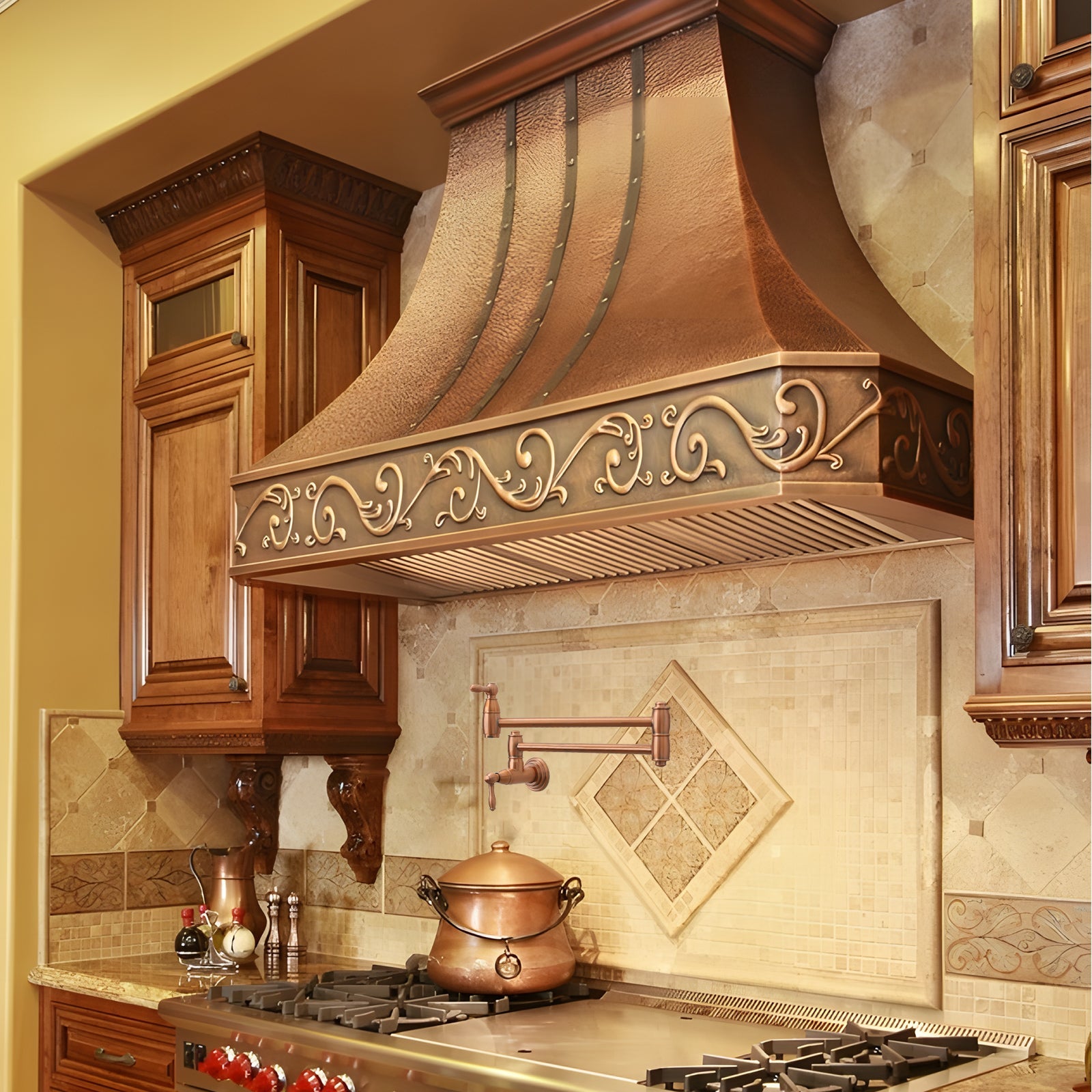 Akicon Custom Handcrafted Copper Range Hood AKH713C - Premium Kitchen Ventilation for Modern Homes | Perfect for Open Concept Kitchens & Gourmet Cooking