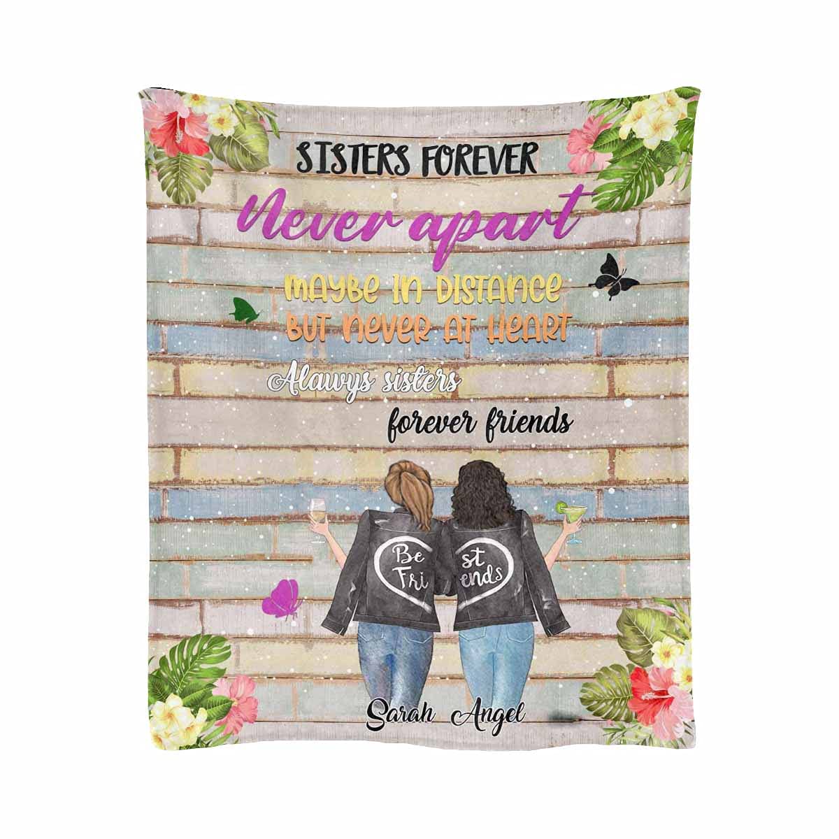 Personalized Sister Fleece Throw Blanket - Custom Name Text 