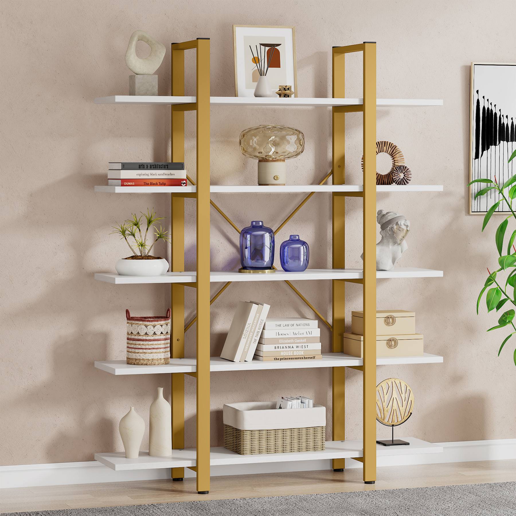 5 Tier Bookshelf - Open Etagere Bookcase with Storage Display Rack for Home Office, Living Room & Bedroom Organization