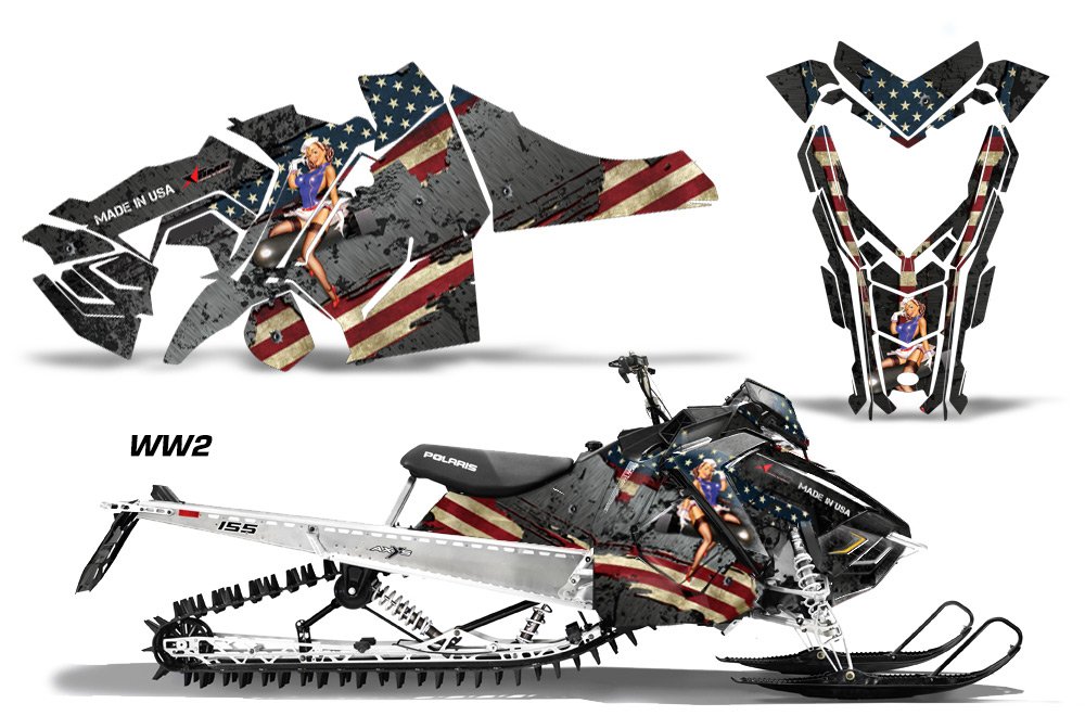 AMR Racing Snowmobile Graphics Kit Sticker Decal for Polaris Axys RMK SKS 2015+ - WW2 Design - High-Quality Vinyl Decals - Perfect for Customizing & Protecting Your Snowmobile Body