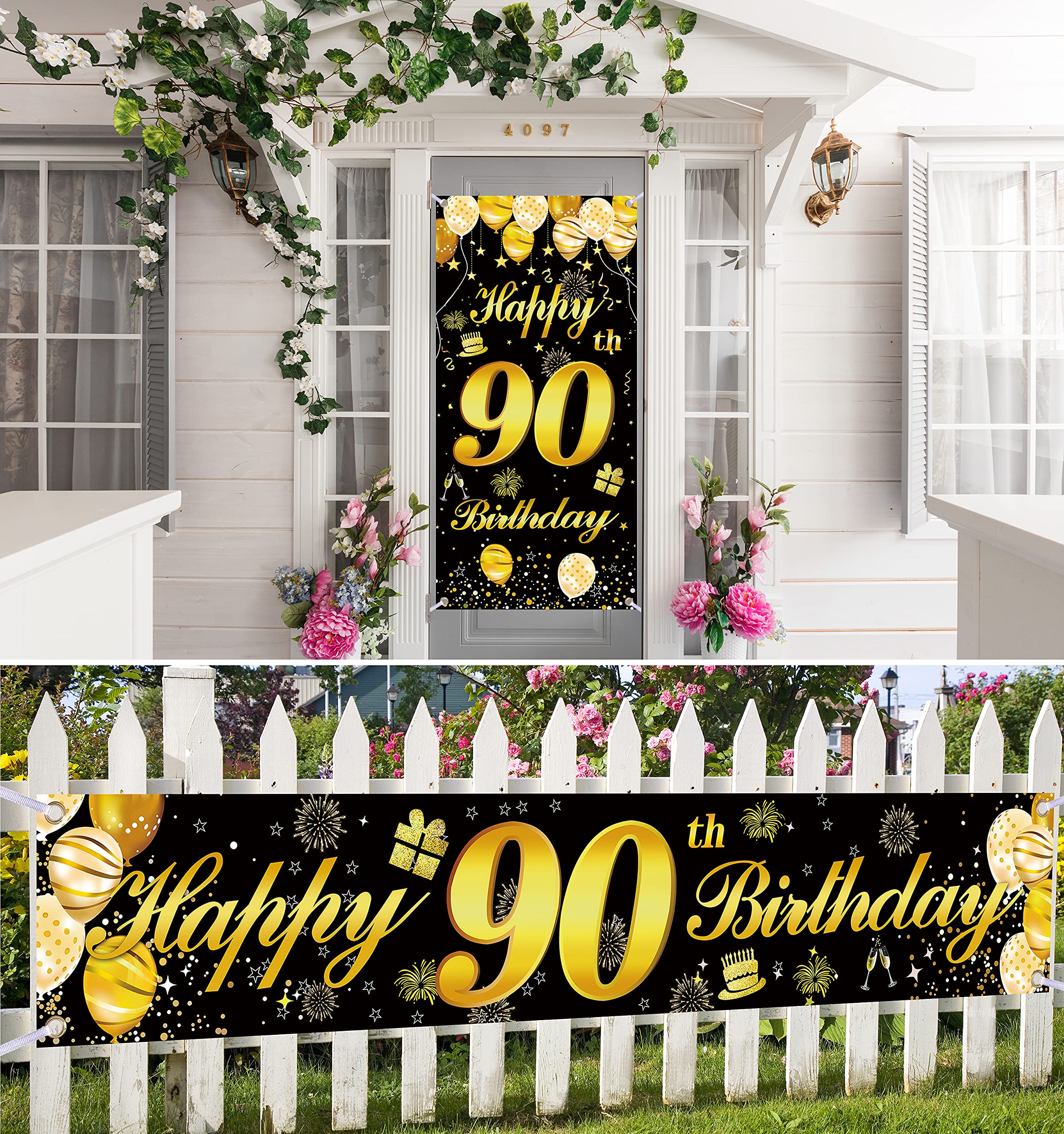 90th Birthday Banner for Men - Happy Birthday Door Decorations, Party Backdrop & Sign - Perfect for Milestone Celebrations, Anniversaries, and Special Events