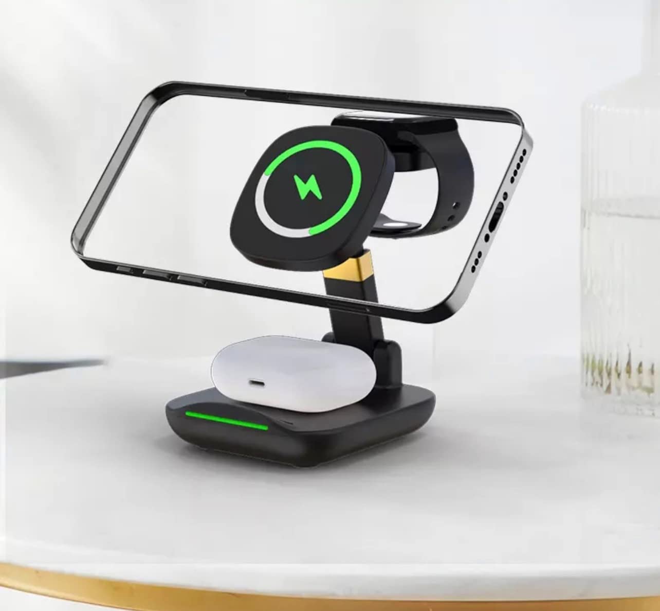 3-in-1 Magnetic Wireless Charging Station - 15W Fast Qi Charger for iPhone 13/12/Pro/Max/Mini, AirPods Pro/3/2 & Apple Watch | MagSafe Compatible | Perfect for Home, Office & Travel