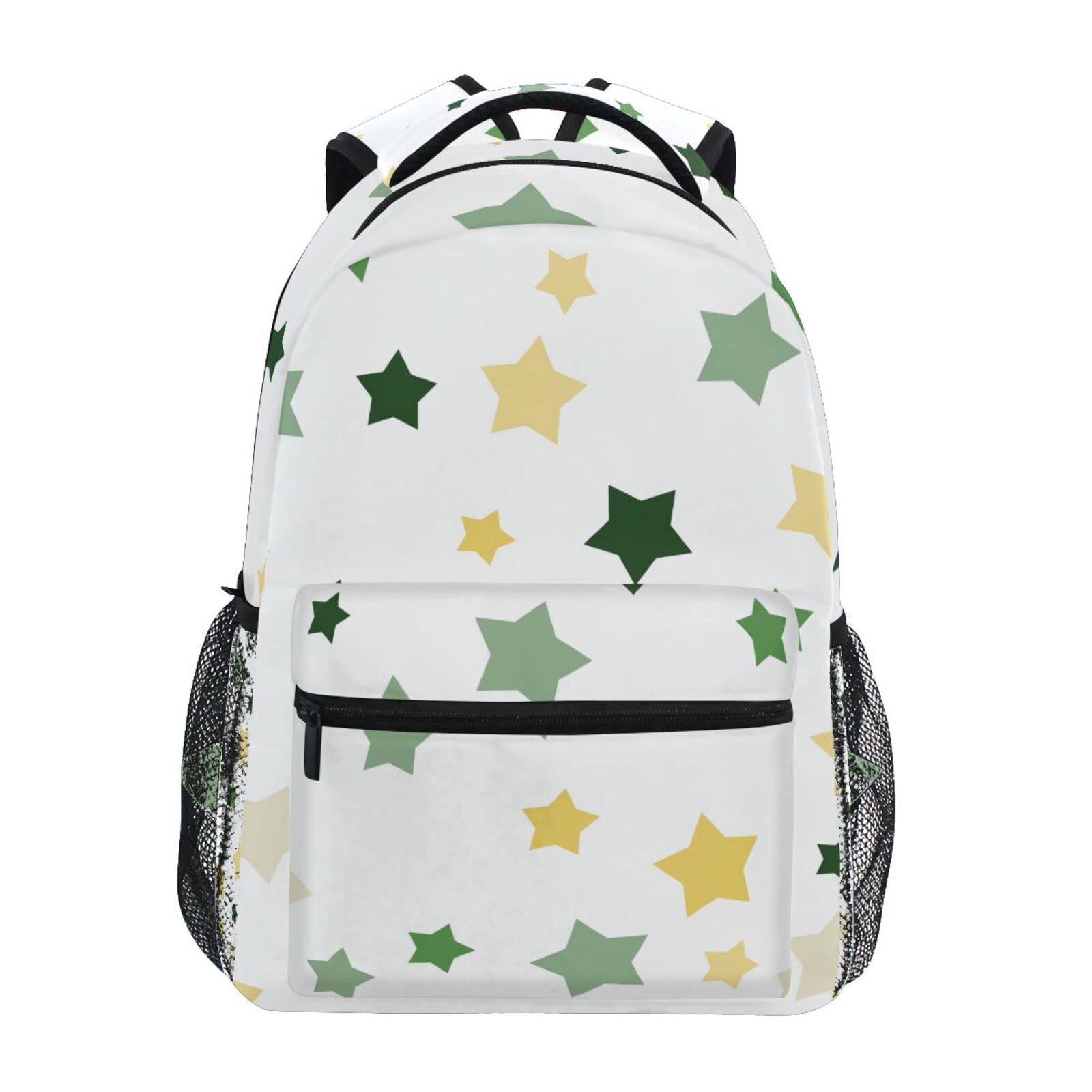 Acpiggto Colorful Stars & Polka Dots Backpack - Large Daypack with Laptop Compartment, Green Yellow White Rucksack for School, Travel & Work - Durable Shoulder Bag Bookbag for Students & Professionals