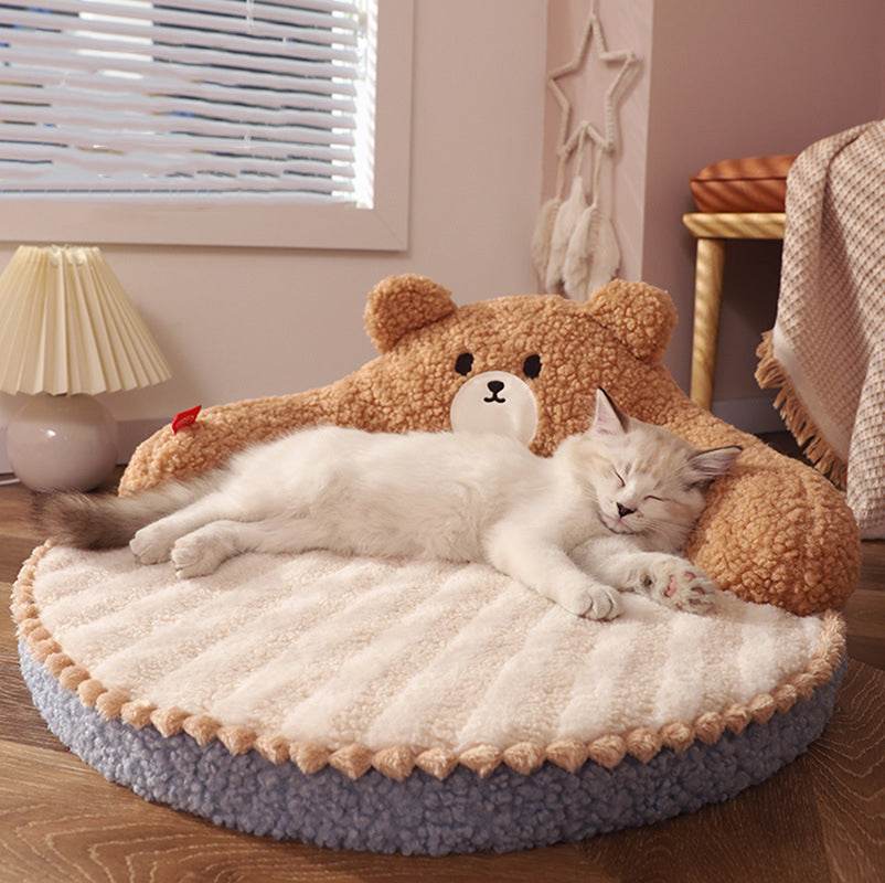 Adorable Kawaii Plush Cat Bed - Soft & Cozy Pet Sleeping Cushion for Kittens & Small Cats - Perfect for Home, Office, or Travel Use
