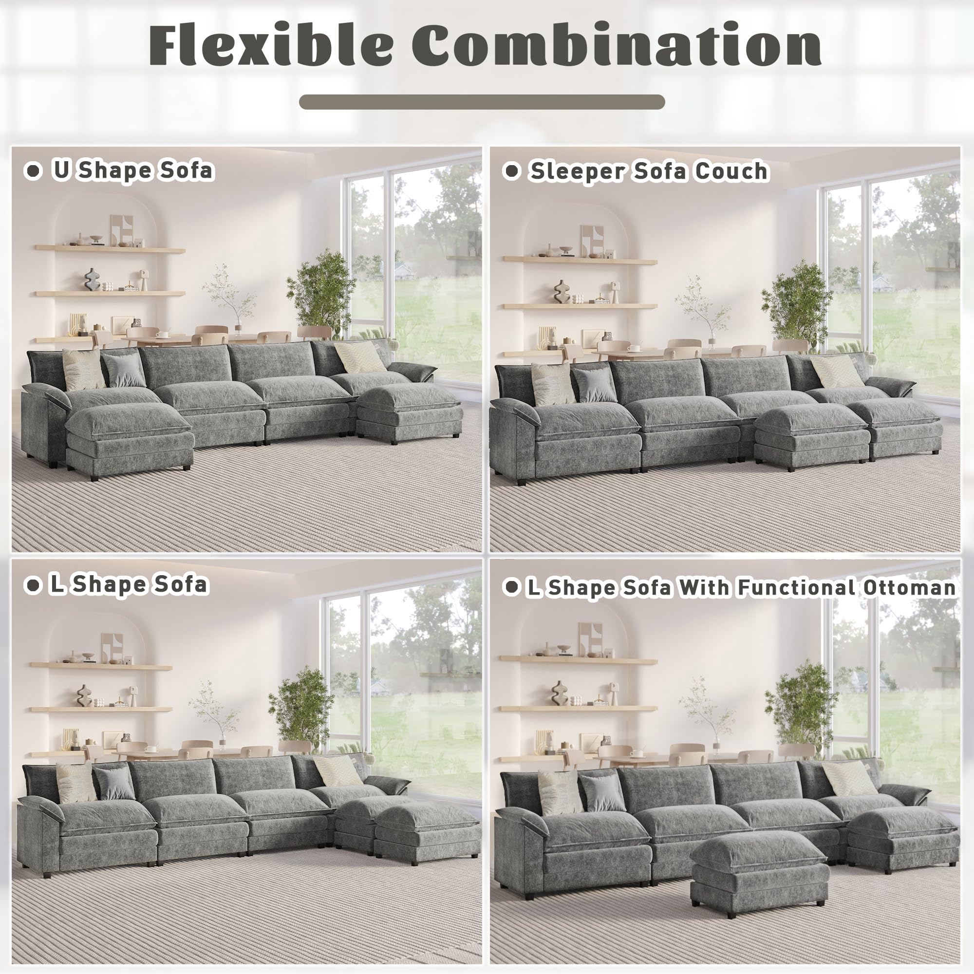Furmax Modern L-Shaped Convertible Sofa Set with Ottoman - 4-Seat Modular Sectional Couch for Living Room & Apartment - Light Grey Fabric - Perfect for Small Spaces, Movie Nights & Family Gatherings