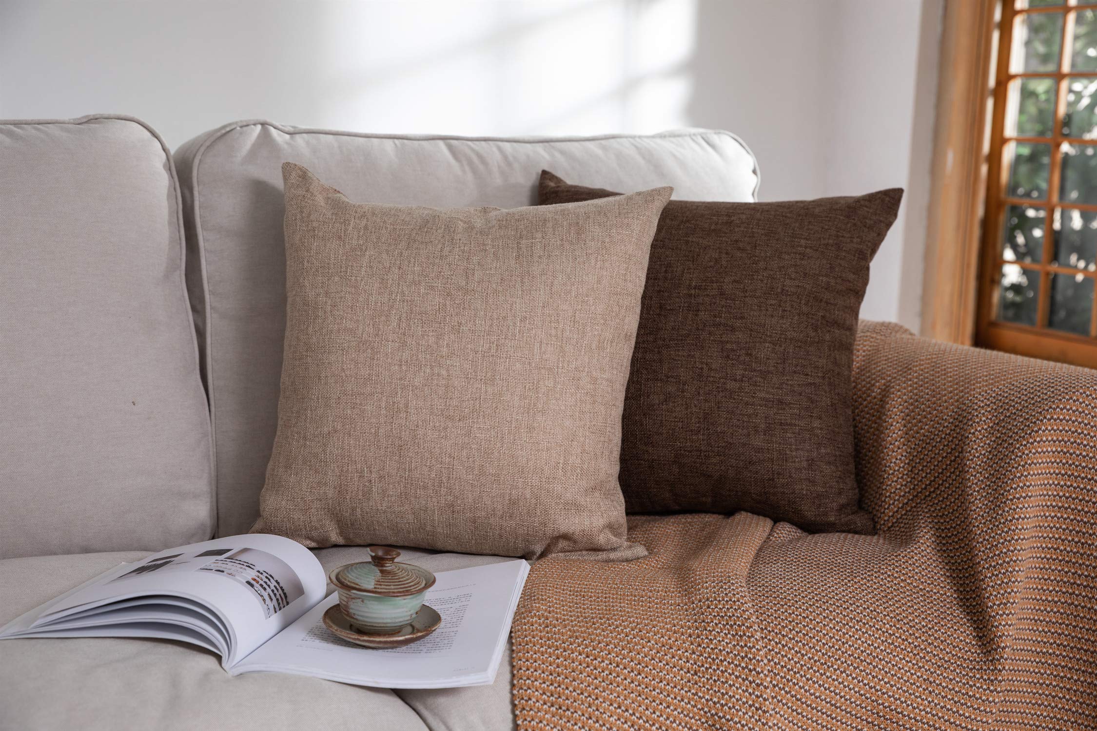 Premium Set of 2 Natural Linen Throw Pillow Covers 20x20 Inch - Soft Square Decorative Pillow Cases for Sofa, Couch, Bed & Chair - Perfect for Living Room, Bedroom & Home Decor