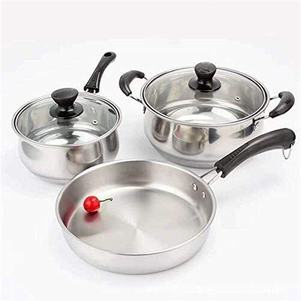 Premium GDSKL 3-Piece Stainless Steel Cookware Set - Nonstick Frying Pan, Soup Pot & Milk Pan for Sauteing, Boiling & Frying | Durable Kitchen Essentials for Home Cooking, Family Meals & Restaurant Use