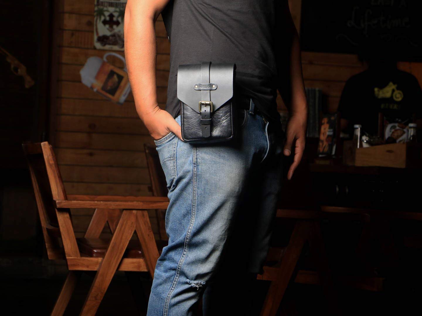 Genuine Leather Motorcycle Magnetic Tank Pouch by Trip Machine Co. - Waterproof Storage Bag for Phone, Wallet & Riding Essentials (Black) - Perfect for Harley, Cruiser & Touring Bikes