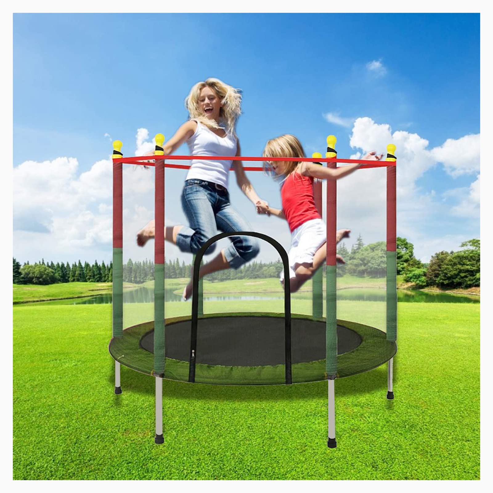 CAOFE 140cm Large Indoor Trampoline with Safety Net - Adult & Kids Jumping Bed for Exercise, Fitness, Outdoor Play | Perfect for Home Gym, Backyard Fun, Children's Toy & Family Fitness Activity