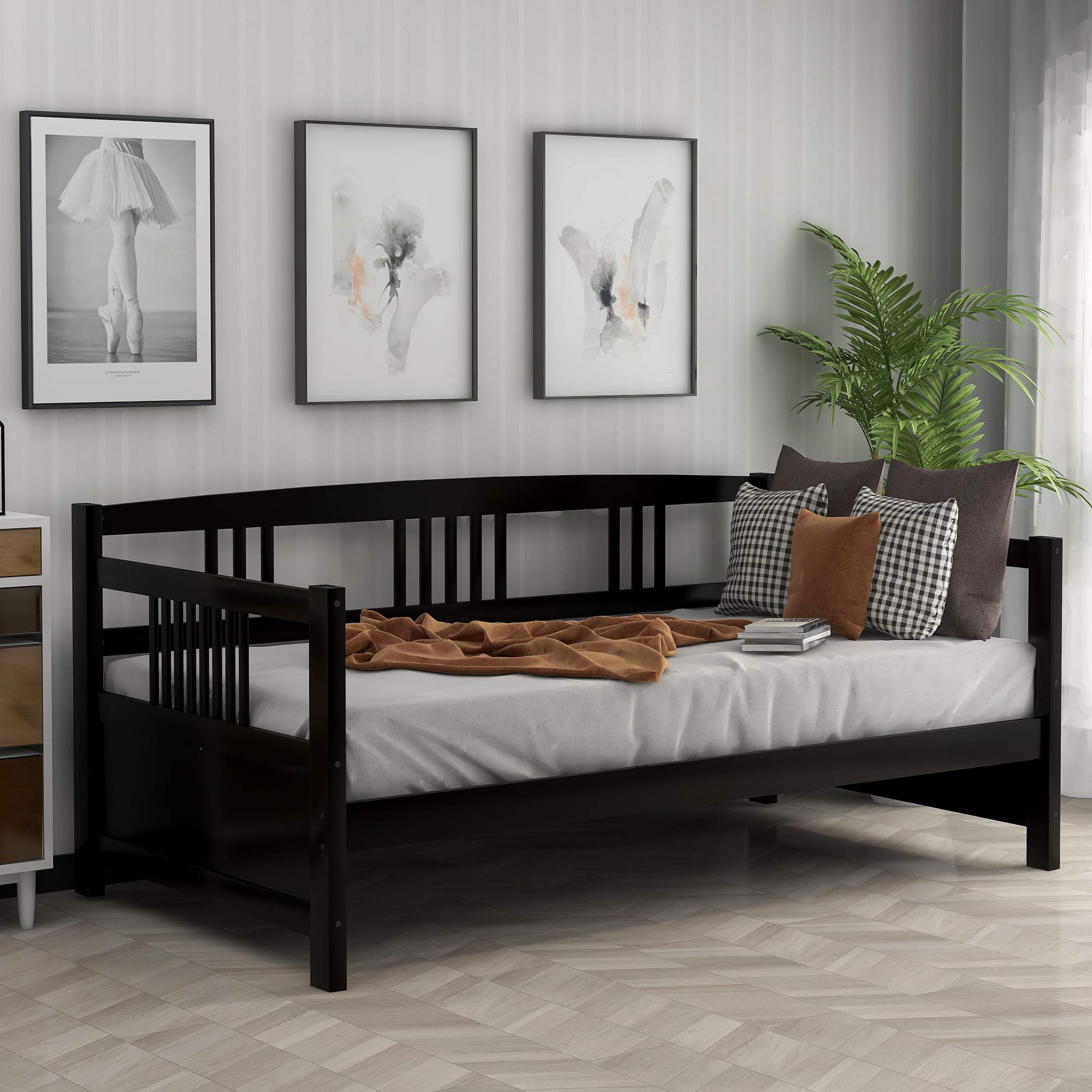 SOFTSEA Twin Size Daybed Frame with Wooden Slats Support - No Box Spring Needed - Modern Espresso Daybed for Guest Room, Dorm or Small Space