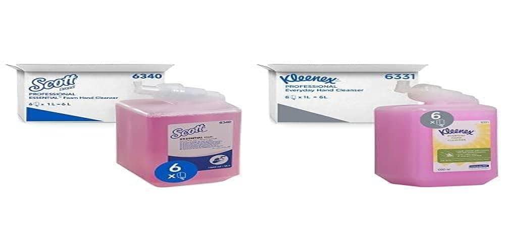 Scott Essential Foam Hand Wash 6340 Refill Pack - 6 x 1 Liter Scented Foaming Hand Soap Refills (Pink) with Kleenex Hand Soap 6331 - Bulk Liquid Hand Soap for Home, Office & Public Restrooms