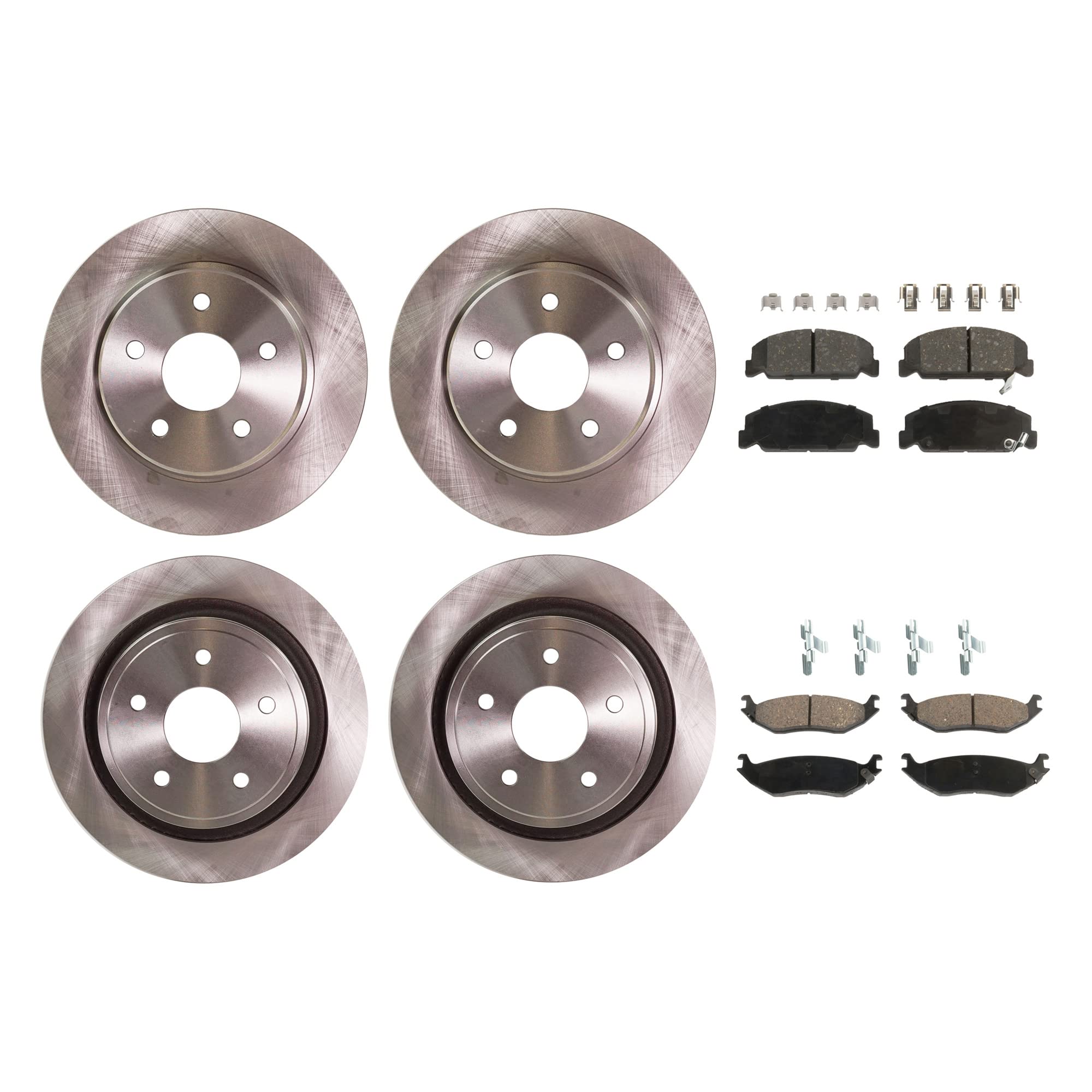 2002 Dodge Ram 1500 Front & Rear Brake Disc and Pad Kit - Semi-Metallic Plain Surface Natural Cast Iron 5-Lug | Perfect for Highway Driving and Heavy-Duty Towing