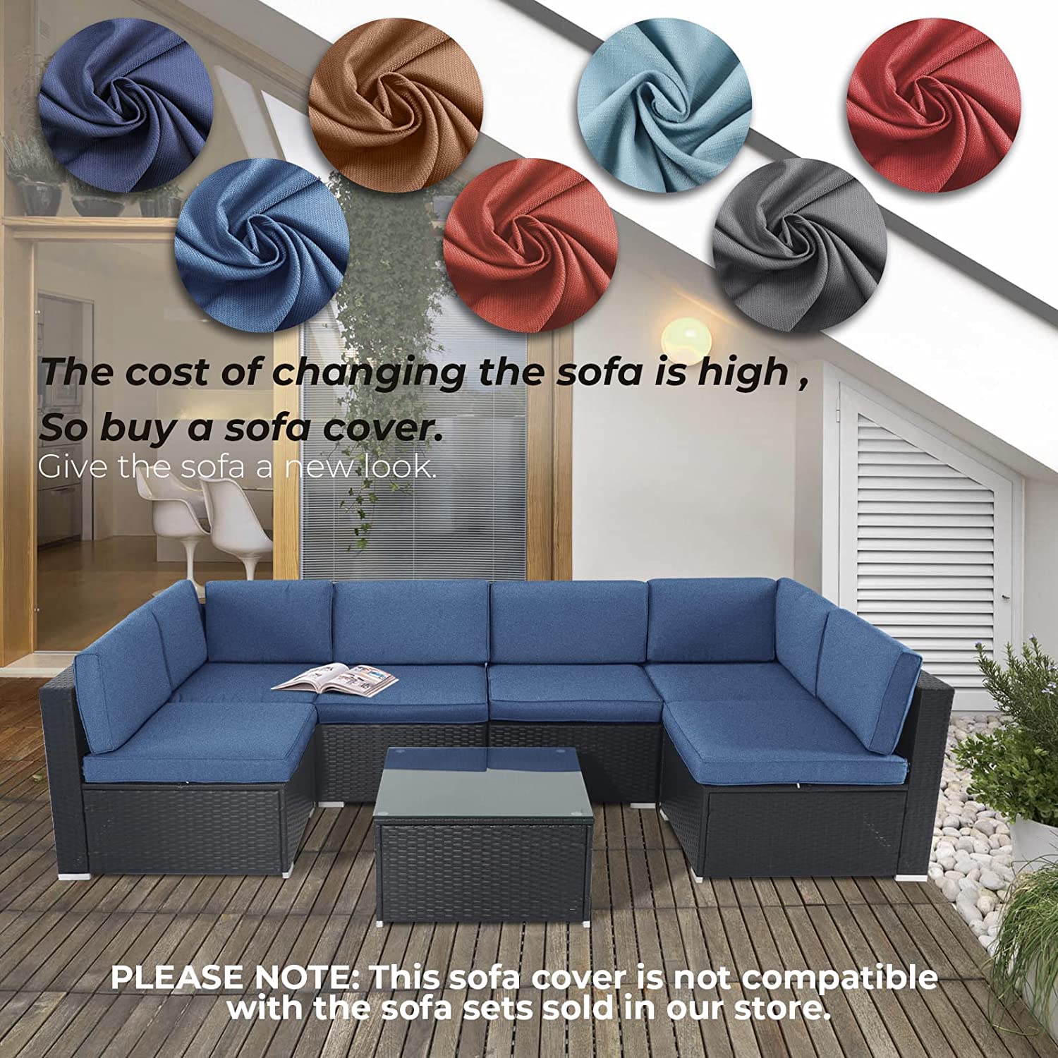 12-Piece Outdoor Patio Cushion Covers Set - Waterproof Replacement Slipcovers (6 Seat + 6 Back) with Zipper for Patio Furniture, Sofa, Couch - Durable & UV-Resistant - Perfect for Backyard, Deck, Poolside (Blue)