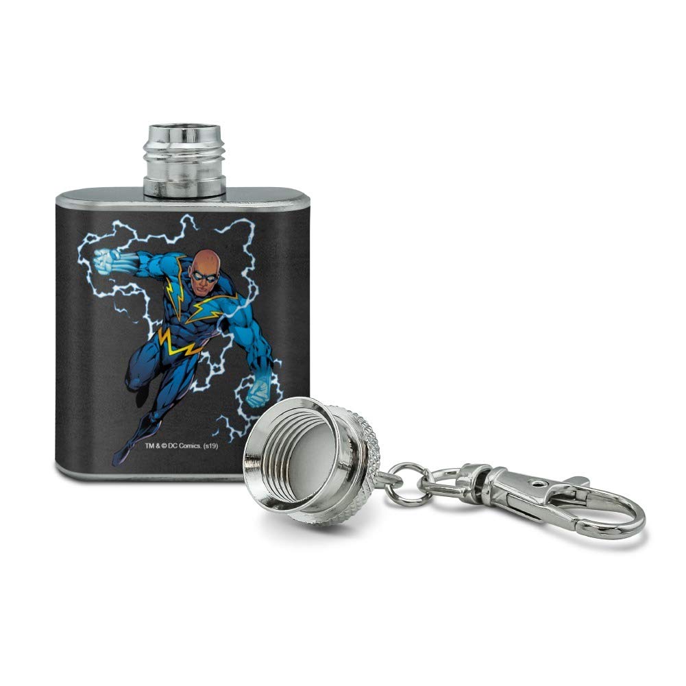 Justice League Black Lightning Character Stainless Steel 1oz Mini Flask Keychain - Perfect for Superhero Fans, Cosplay & Collectibles, Great Gift for DC Comics Lovers
