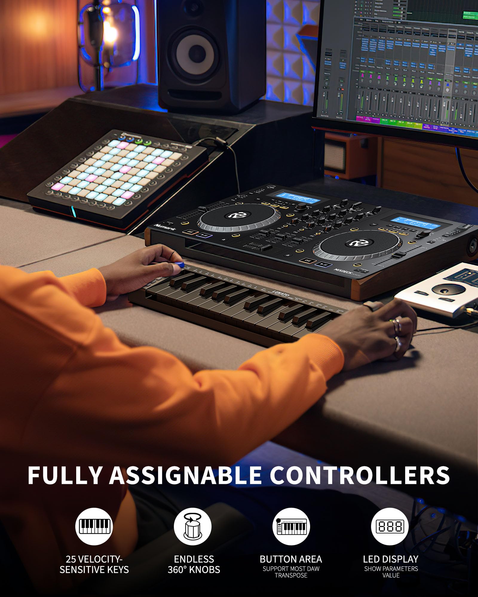 LEKATO 25-Key MIDI Keyboard - Portable USB/Bluetooth Controller for Music Production