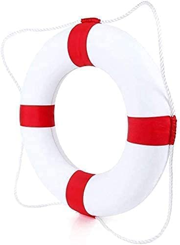 Life Ring Pool Safety Ring - 52cm/20.5inch Swim Foam Buoy with Rope, Red Emergency Flotation Device for Swimming Pools, Lakes, and Beaches