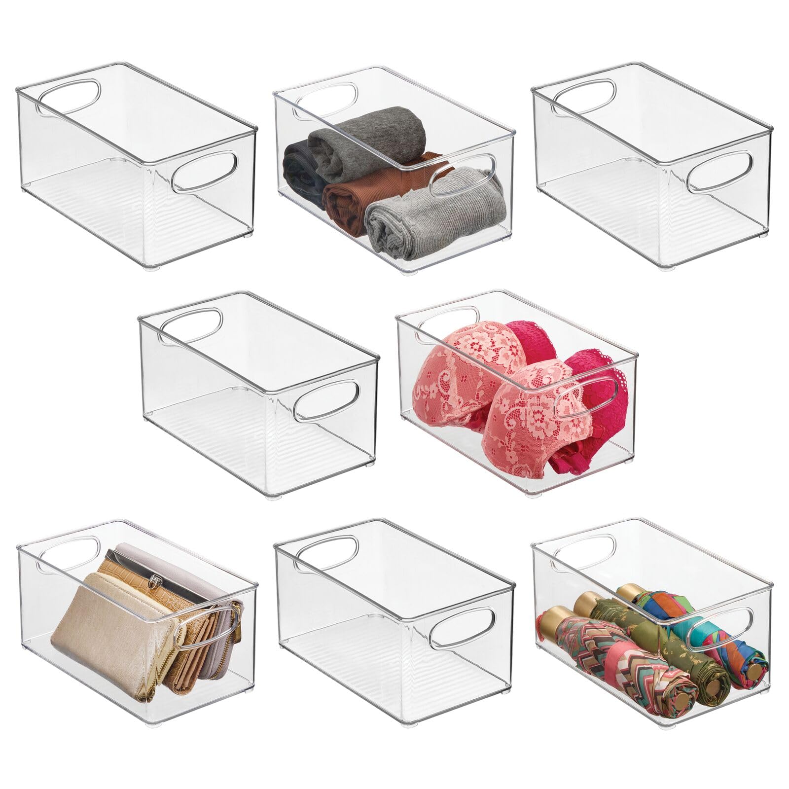 mDesign Plastic Closet Organizer Bins with Handles - 8-Pack Clear Storage Baskets for Bedroom, Bathroom, Cabinet & Entryway - Perfect for Sweaters, Purses & Home Organization - Ligne Collection Storage Solution