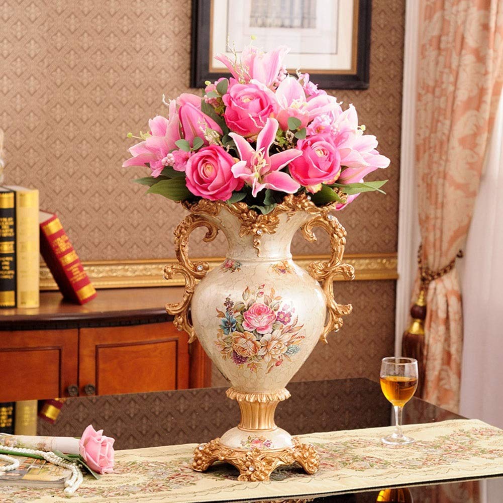 Hand-Painted European-Style Retro Resin Large Flower Vase - 12.2×18.1 Inch Tall Decorative Vase for Living Room, Dining Table, Bedroom, Office & Hotel Decor | Perfect Centerpiece for Weddings, Parties & Home Interior Design