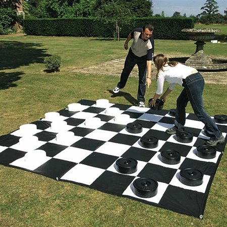 Giant Checkers & Mat Set - Oversized Outdoor & Indoor Game for Family Fun, Picnics, and Backyard Parties