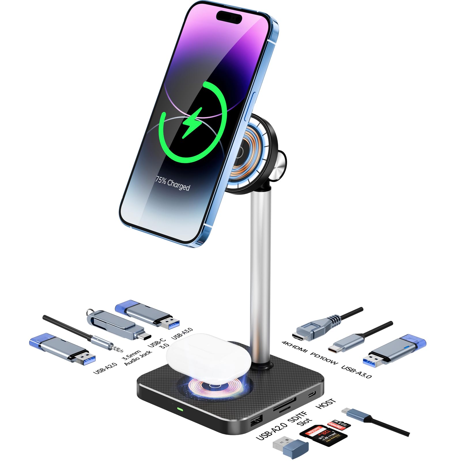 Wireless Charging Laptop Docking Station with MagSafe Stand & USB C Hub - Compatible with MacBook, Dell, HP, iPad, iPhone 15/14/13/12, AirPods - Perfect for Home Office, Gaming & Travel Charging Station
