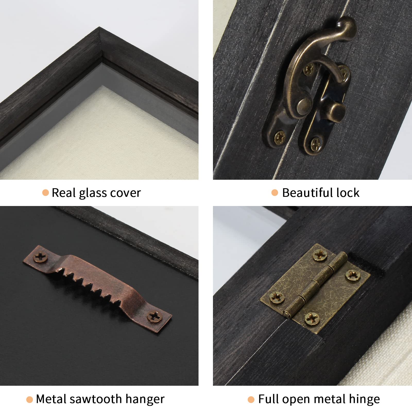 TJ.MOREE Large Rustic Black Shadow Box Display Case - 11 x 11 Inch Glass Window Frame for Wedding Bouquets, Medals, Photos & Keepsakes | Perfect for Wedding Memorabilia, Home Decor & Gift Display