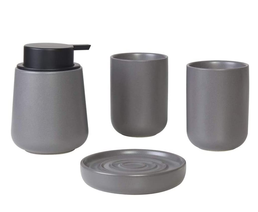 LICHSY 4-Piece Ceramic Bathroom Accessory Set - Soap Dispenser, Toothbrush Holder, Soap Dish & Gargle Cup - Modern Nordic Style Bathroom Decor for Spa-Like Relaxation
