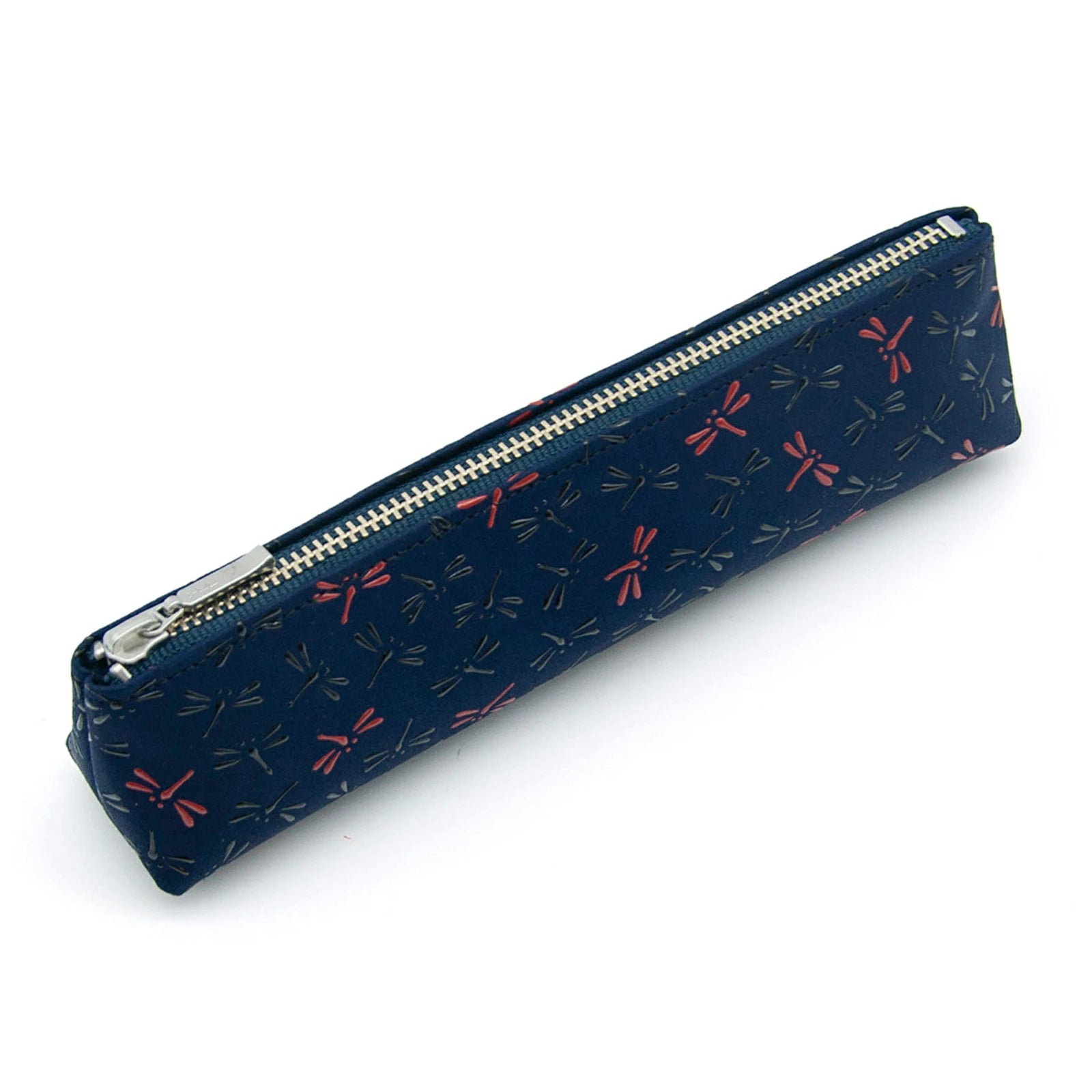 Koshu Inden Japanese Deerskin Leather Pencil Case - Dragonfly Navy - Handmade in Japan - Traditional Japanese Craft Pen Holder for School, Office & Gift