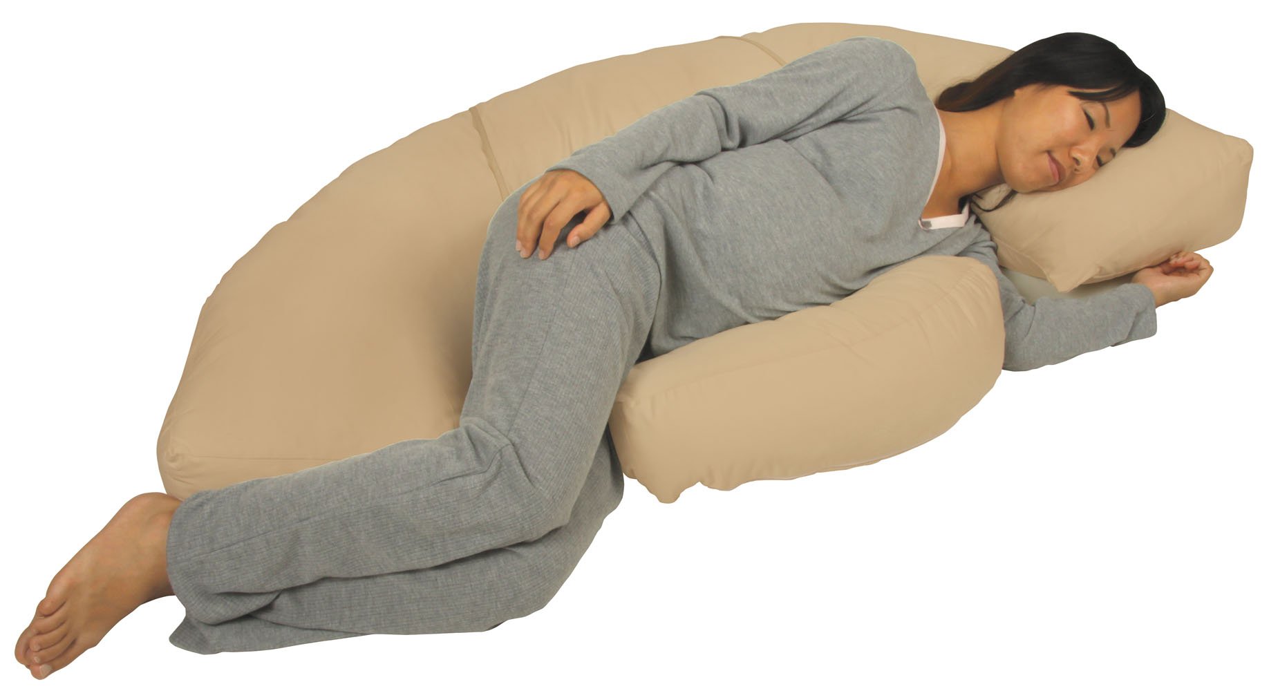 Leachco Body Bumper Pregnancy Pillow - Contoured Maternity Support Pillow System for Side Sleepers, Khaki | Comfort for Pregnant Women & Back Pain Relief | Perfect for Bed, Couch & Nursery