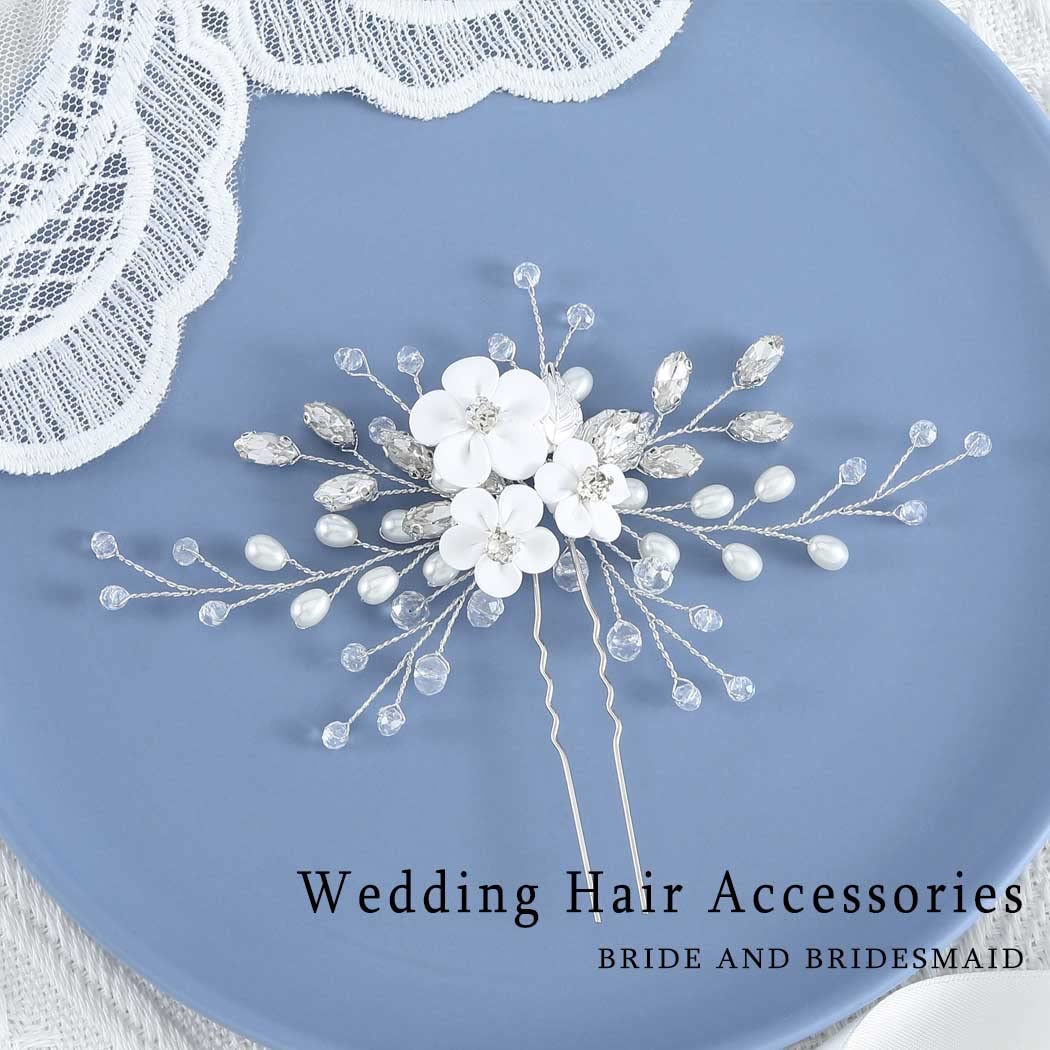 YBSHIN Silver Flower Hair Clips for Women - Rhinestone Bridal Headpieces with Pearls, Wedding Hair Accessories for Women & Girls | Perfect for Bridal Showers, Weddings, Prom & Special Occasions