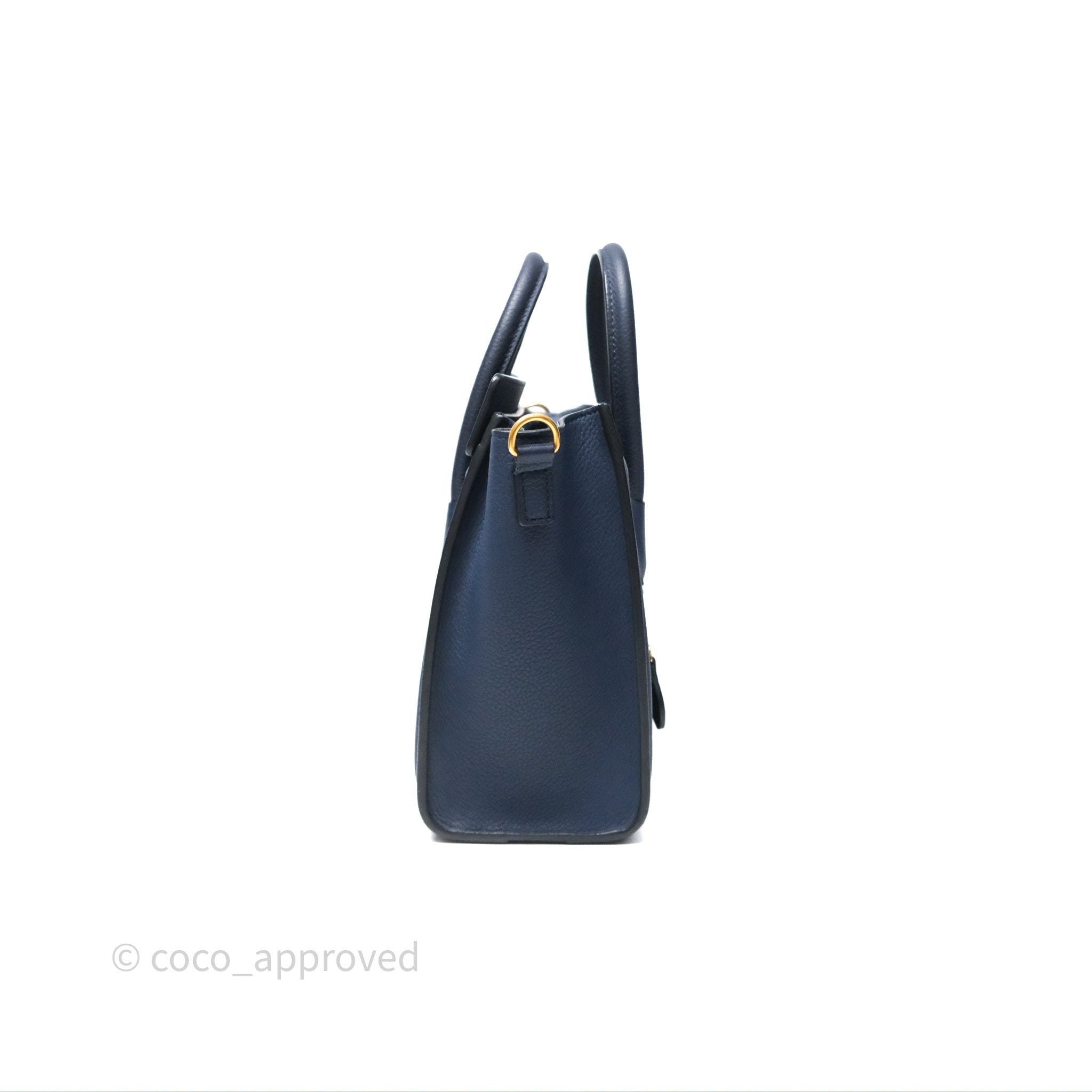 Celine Nano Luggage Handbag in Navy Grained Calfskin with Gold Hardware - Perfect for Work, Travel & Everyday Luxury