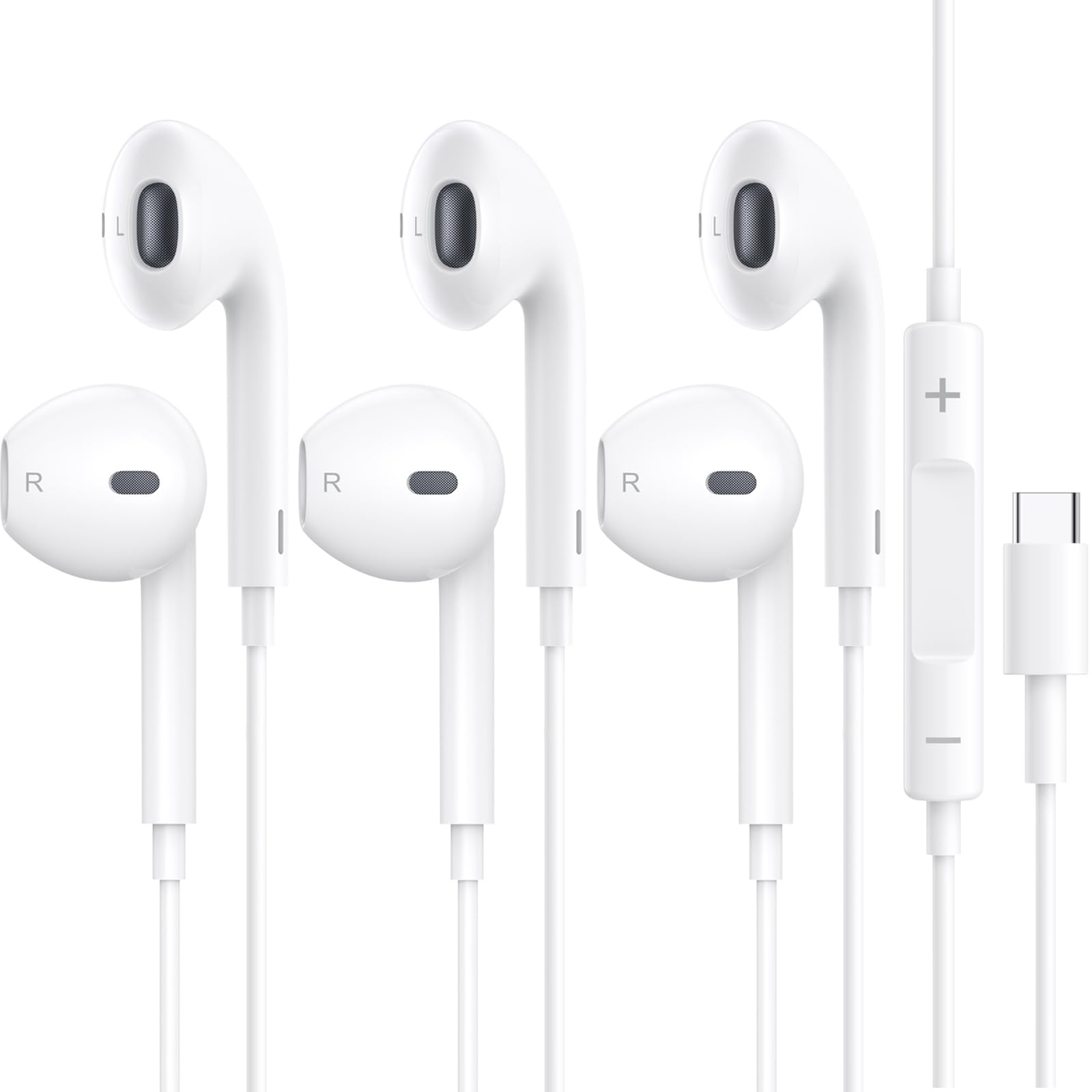 3 Pack USB-C Wired Earbuds with Mic & Volume Control - HiFi Stereo Noise Cancelling In-Ear Headphones for Samsung Galaxy S24/S23/S22 Ultra, iPhone 15/Plus/Pro/Pro Max, iPad Pro, Huawei - Perfect for Commuting, Gaming & Work Calls