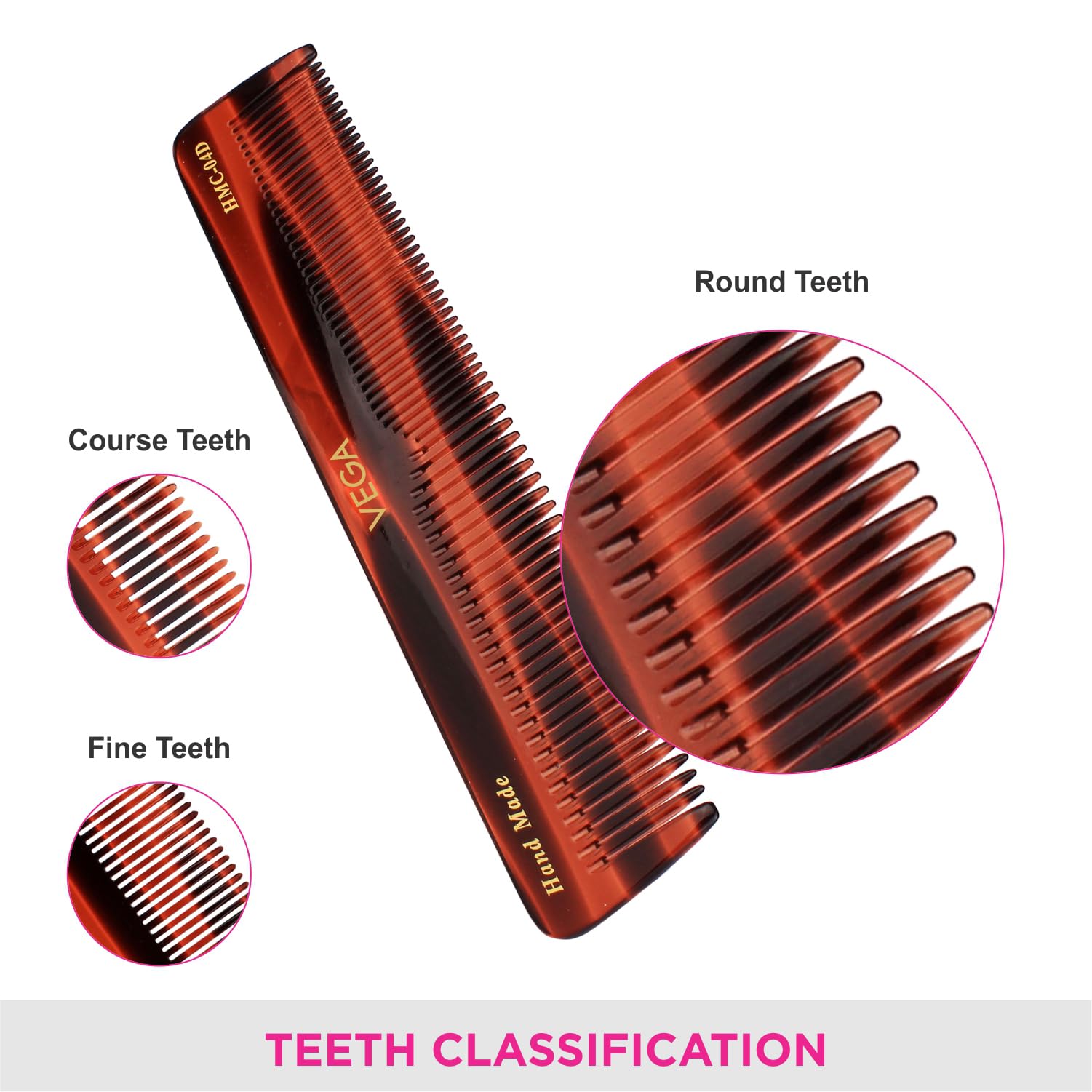 Vega Tortoise Shell Wide Tooth Hair Comb for Men & Women - Handmade Dressing Comb with Graduated Teeth for Detangling & Styling - India's No.1 Hair Comb Brand (HMC-04D) - Perfect for Salon, Home & Travel Use