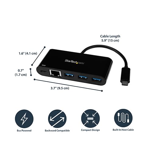 StarTech.com USB C to Ethernet Adapter 3-Port with Power Delivery (PD) & Pass-Through Charging - USB-C Hub for Laptops, Tablets & Phones - Ideal for Remote Work, Gaming & Home Office Connectivity (US1GC303APD)