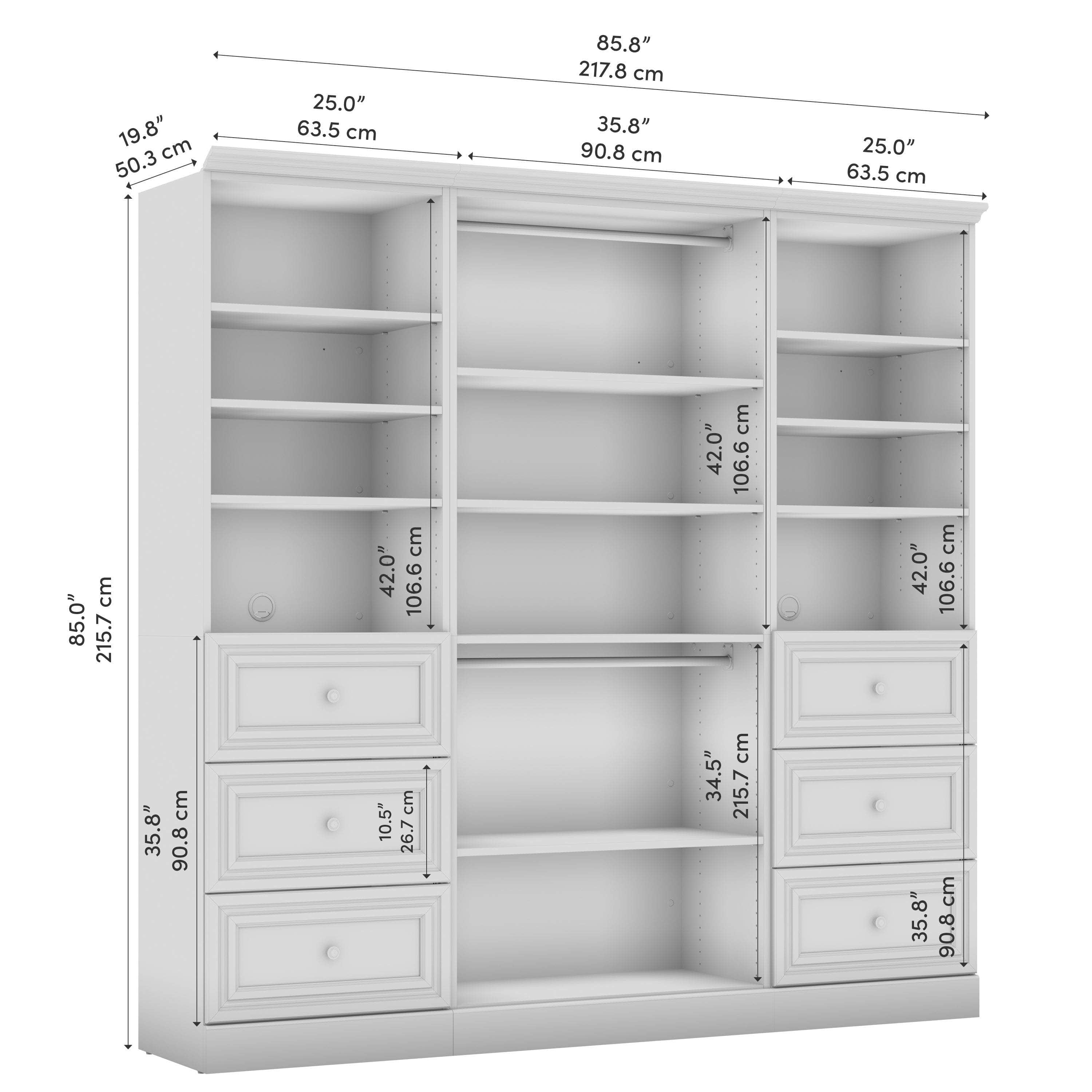 86W Closet Organizer with Drawers - Space Saving Storage Solution for Bedroom, Closet & Office (2 Color Options)