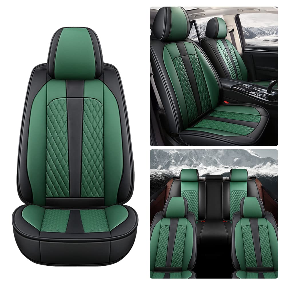 Premium Waterproof Leather Car Seat Covers for Seat Ibiza - Scratchproof, Non-Slip & Airbag Compatible Full Set (Black/Green) | Luxury Protection for Daily Commute & Road Trips