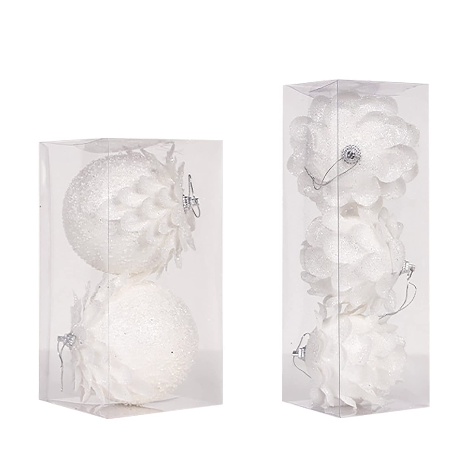 6Pcs Shatterproof Christmas Ball Ornaments - Snow White Glitter Foam Hanging Decorations with Petal Design for Xmas Tree (8cm/3.15inch) - Perfect for Holiday Home Decor, Party & Gift Giving